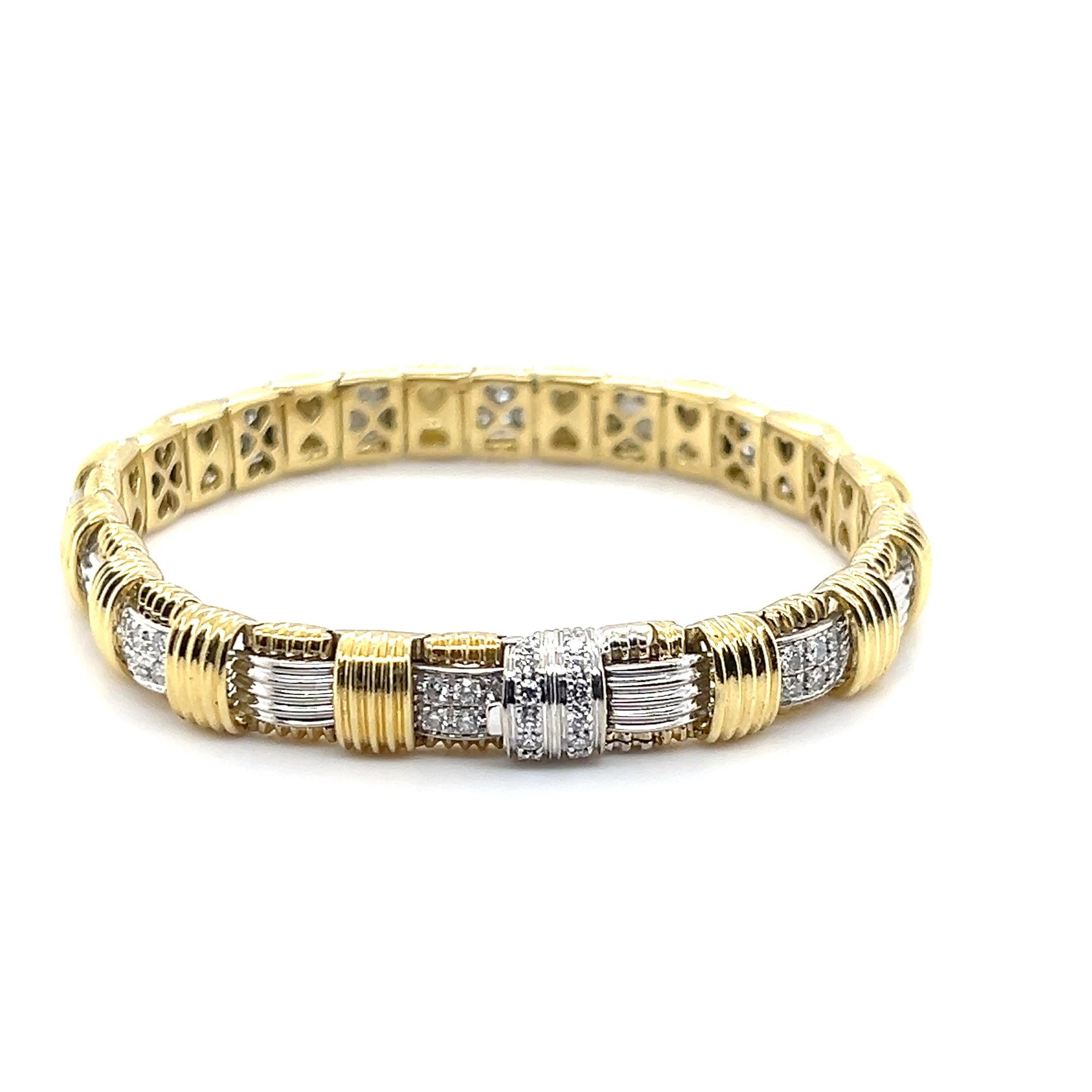 Roberto Coin Appassionata 1.43tcw Diamond and 18k Two Tone Gold Link Bracelet In Good Condition In Towson, MD