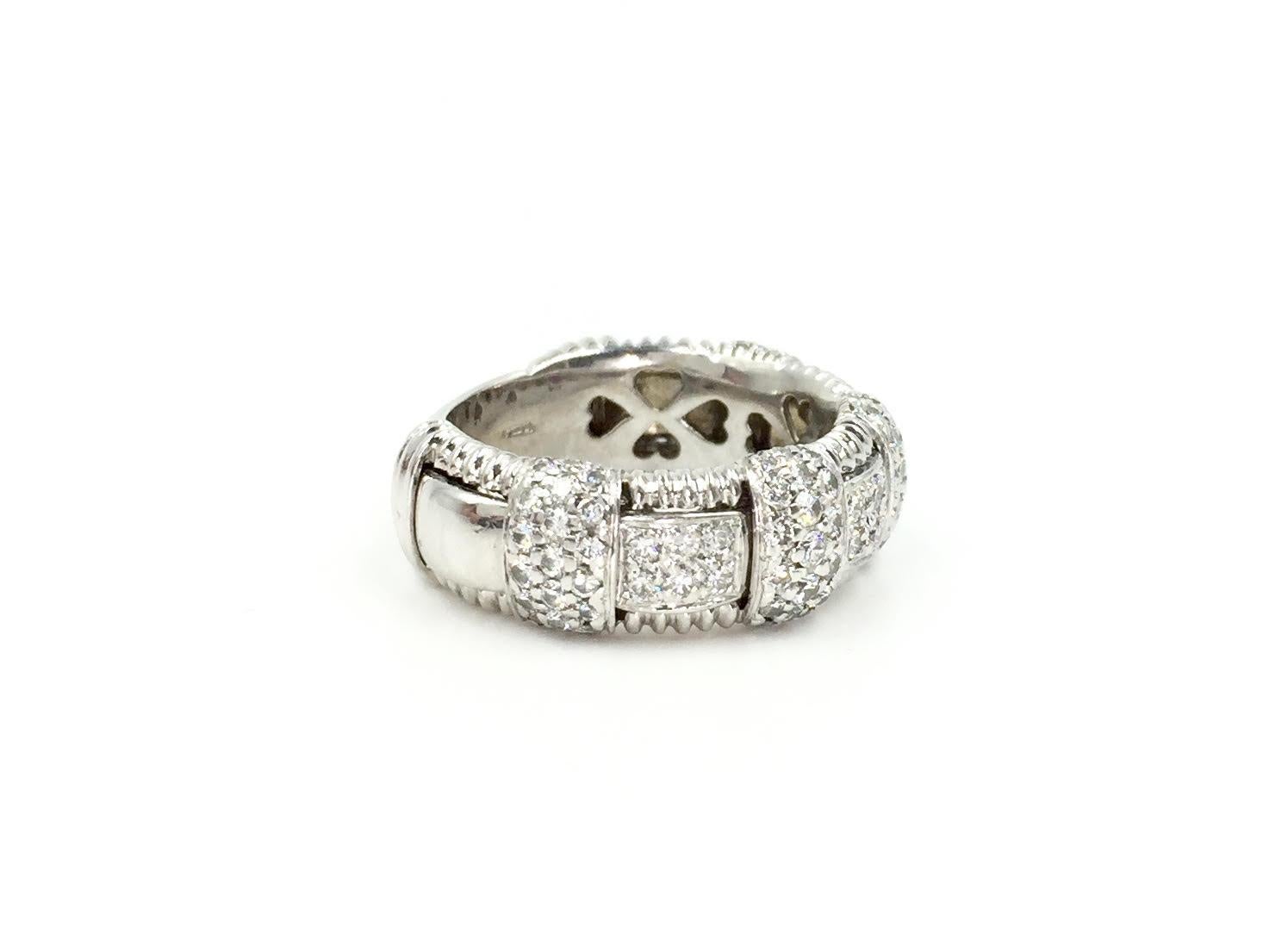 Designed by Roberto Coin as part of the Appassionata collection, this 18k white gold ring consists of expertly pave set diamonds in a basket-weave design. Approximately 1.40 carats total weight of diamonds. Signed 18K ITALY with the Roberto Coin