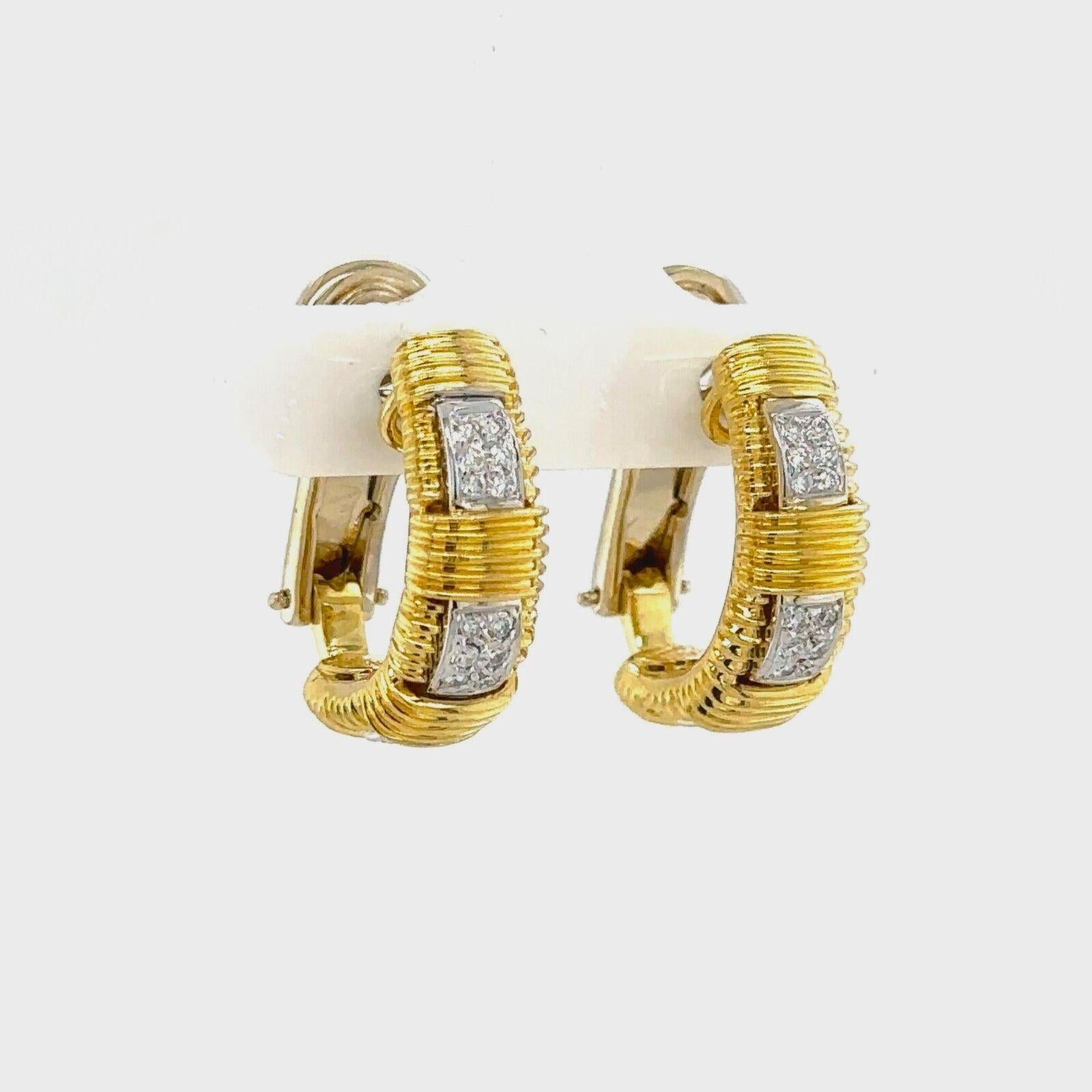 Roberto Coin Appassionata 18 Karat Yellow Gold and Diamond Hoop Earrings For Sale