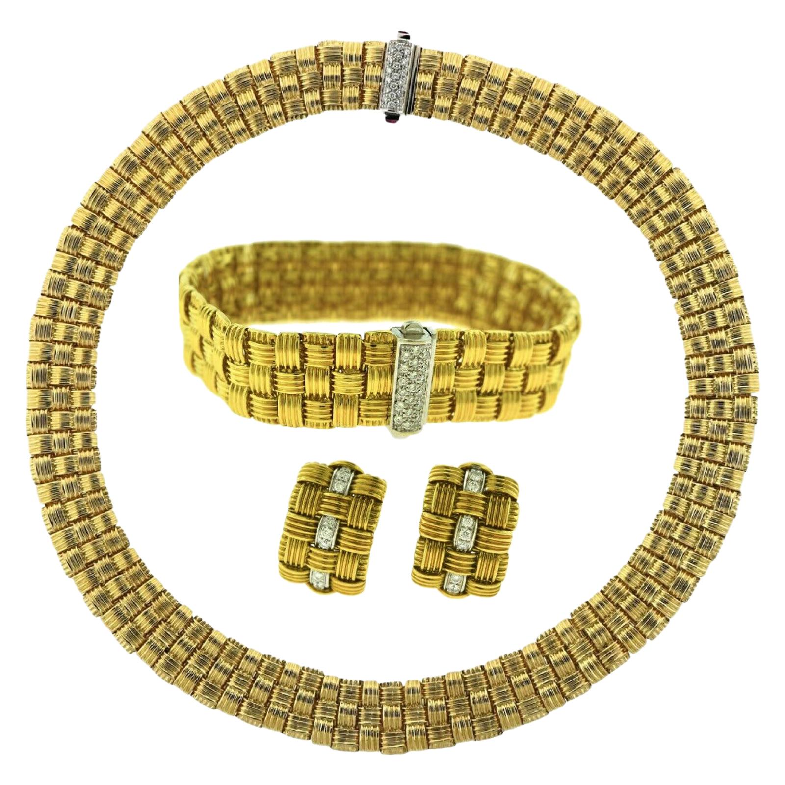 Roberto Coin Appassionata 18k Gold Classic Diamond 3-Row Woven Three Pc, Set