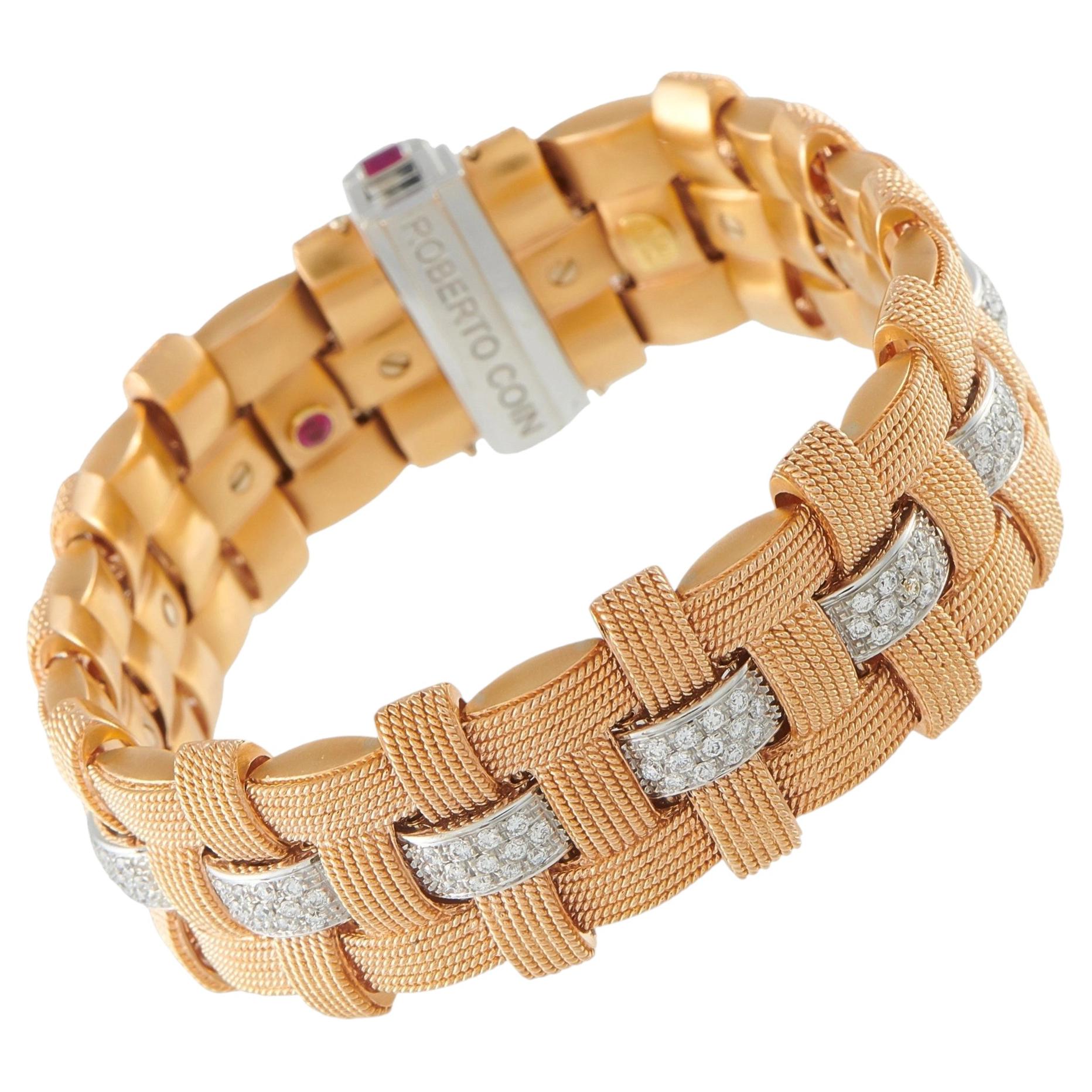 Roberto Coin Appassionata 18K Rose Gold 2.0ct Diamond Woven Bracelet RC20-061926