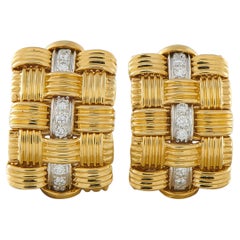 Roberto Coin Appassionata 18K White and Yellow Gold Woven Clip-On Earrings