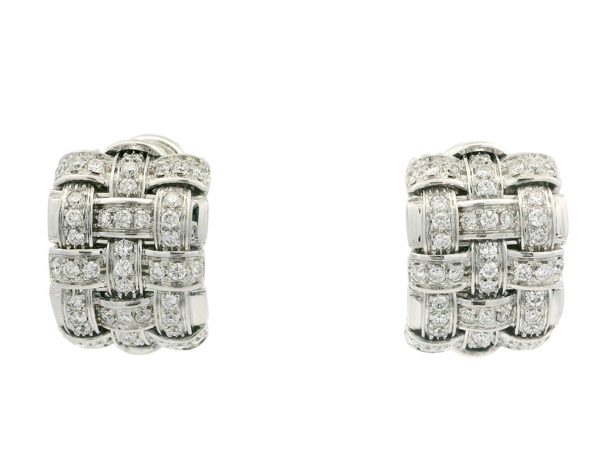 Roberto Coin Appassionata 18k White Gold 1.50ctw Diamond Weave Cuff Earrings For Sale 10