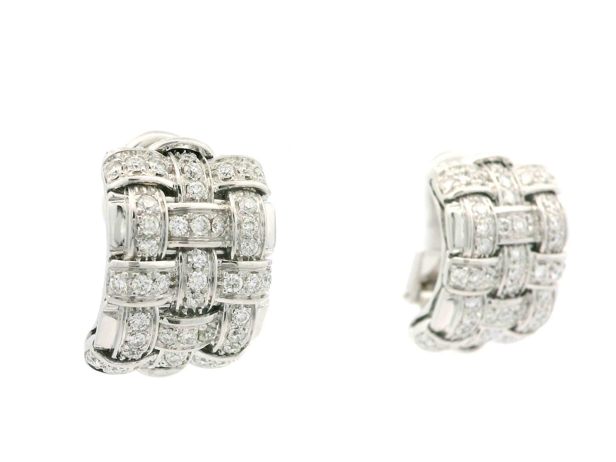 Roberto Coin Appassionata 18k White Gold 1.50ctw Diamond Weave Cuff Earrings For Sale 3
