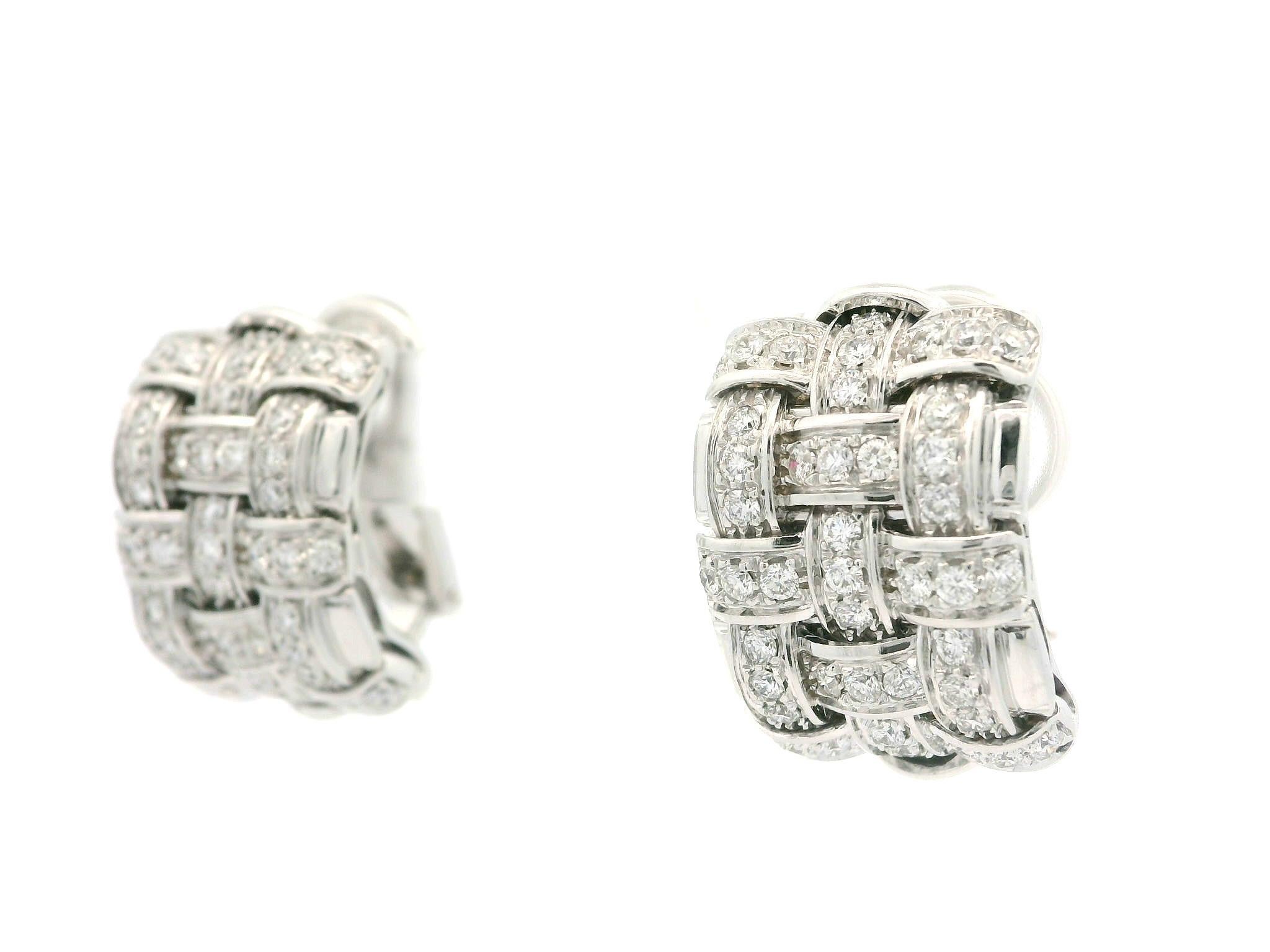 Roberto Coin Appassionata 18k White Gold 1.50ctw Diamond Weave Cuff Earrings For Sale 4