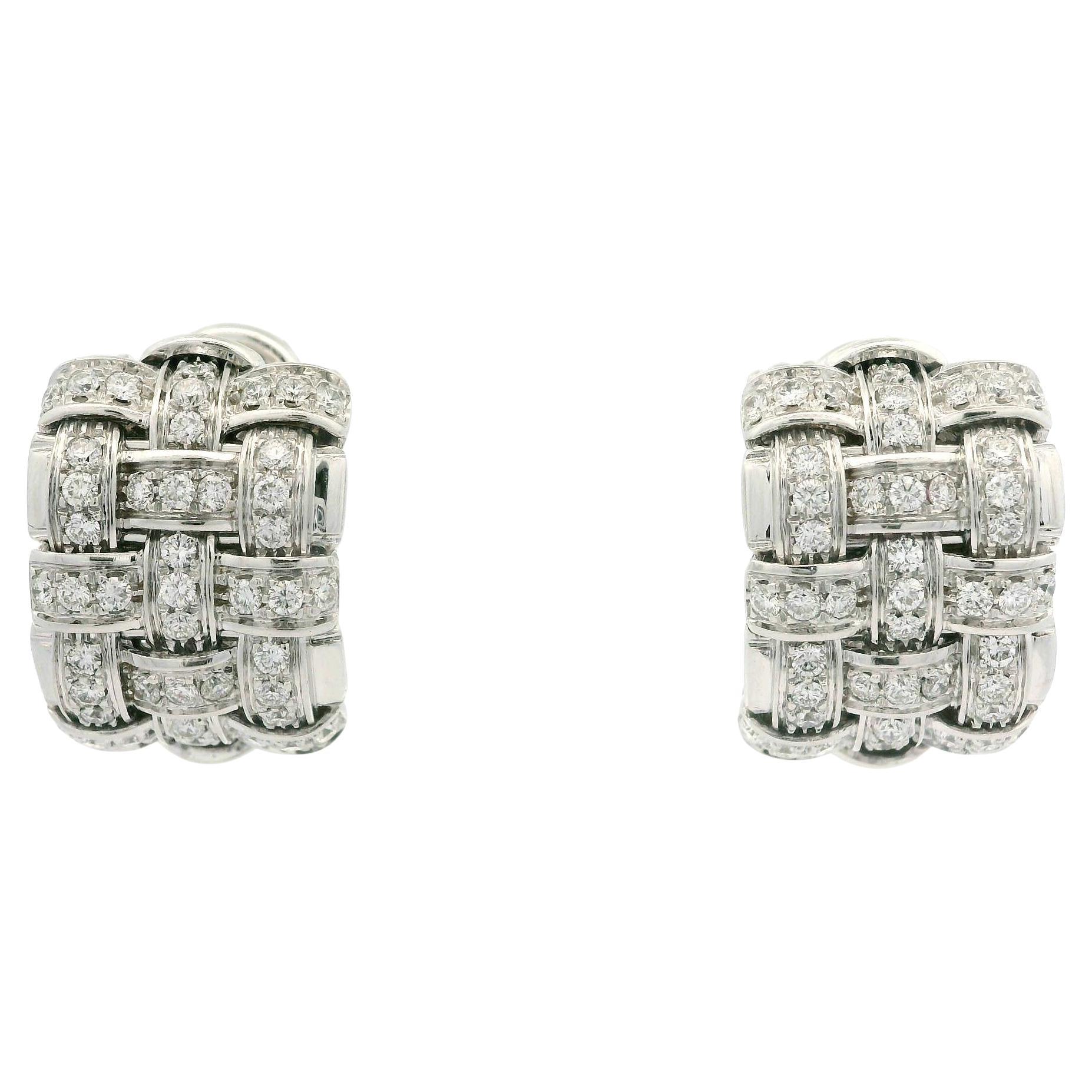 Roberto Coin Appassionata 18k White Gold 1.50ctw Diamond Weave Cuff Earrings