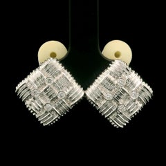Roberto Coin Appassionata 18k White Gold Diamond Woven Lozenge Clip On Earrings
