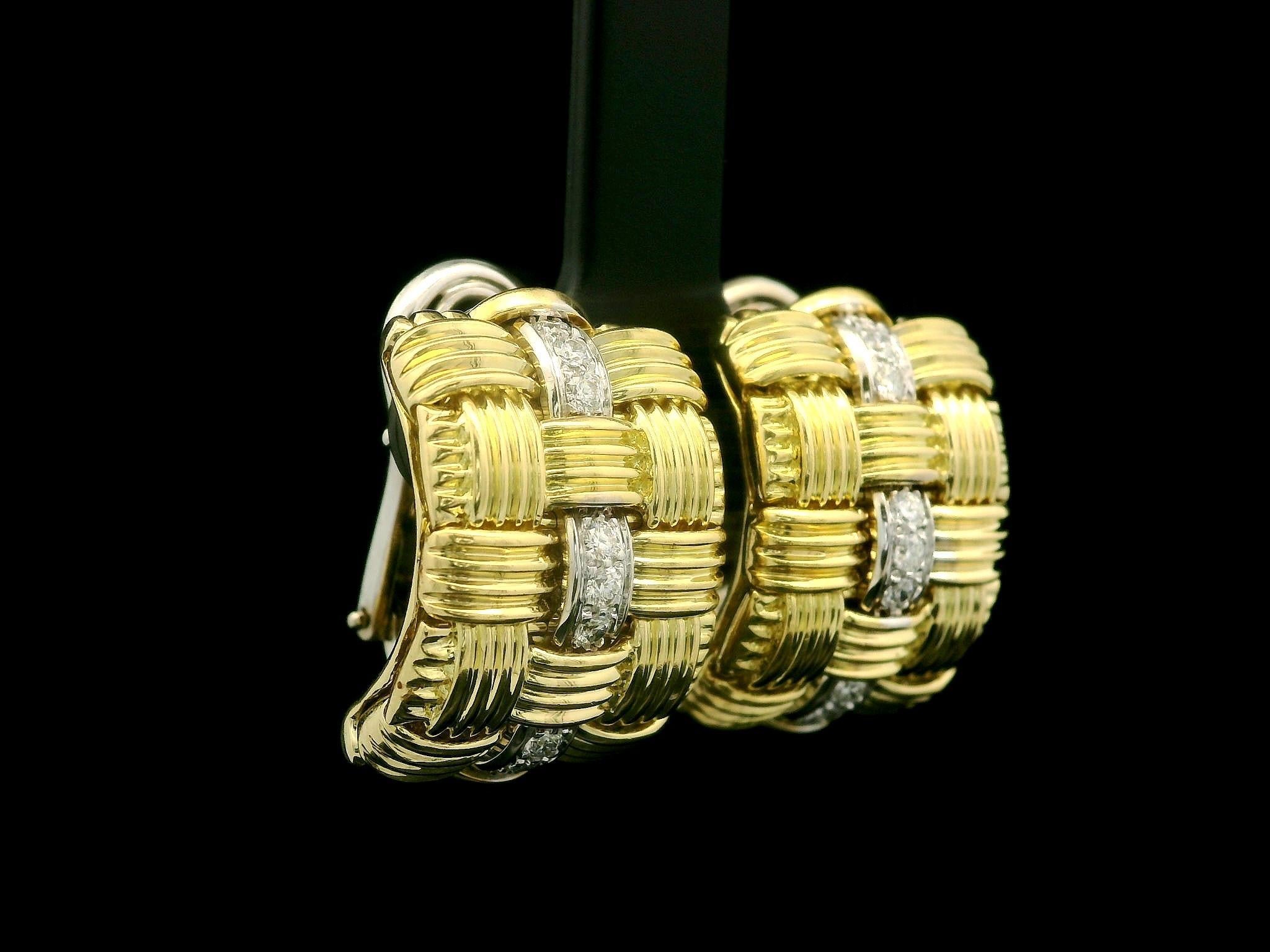 Pendientes Roberto Coin Appassionata Oro Amarillo 18k Tejido de Diamantes Corte brillante en venta