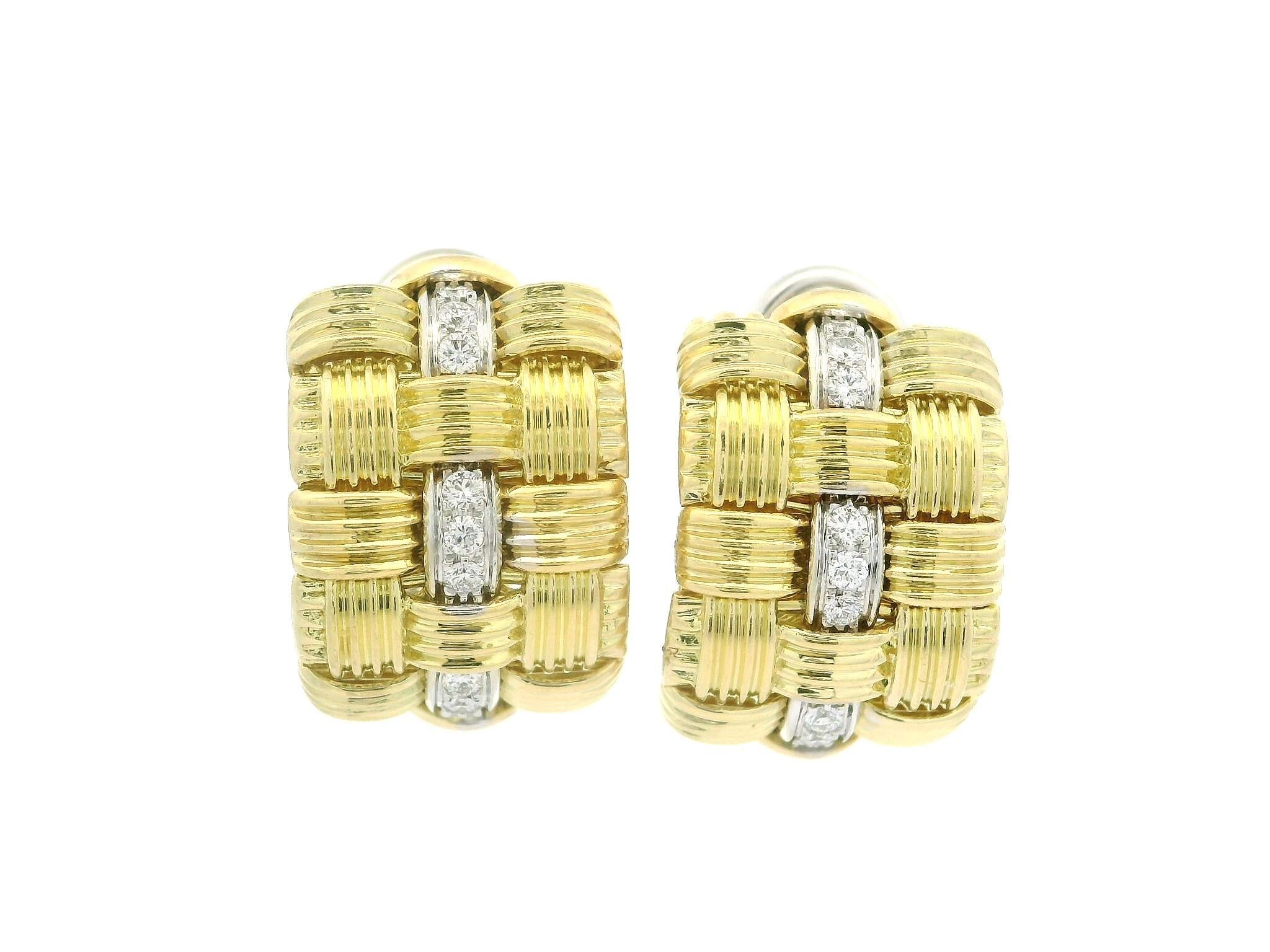 Pendientes Roberto Coin Appassionata Oro Amarillo 18k Tejido de Diamantes en venta 3
