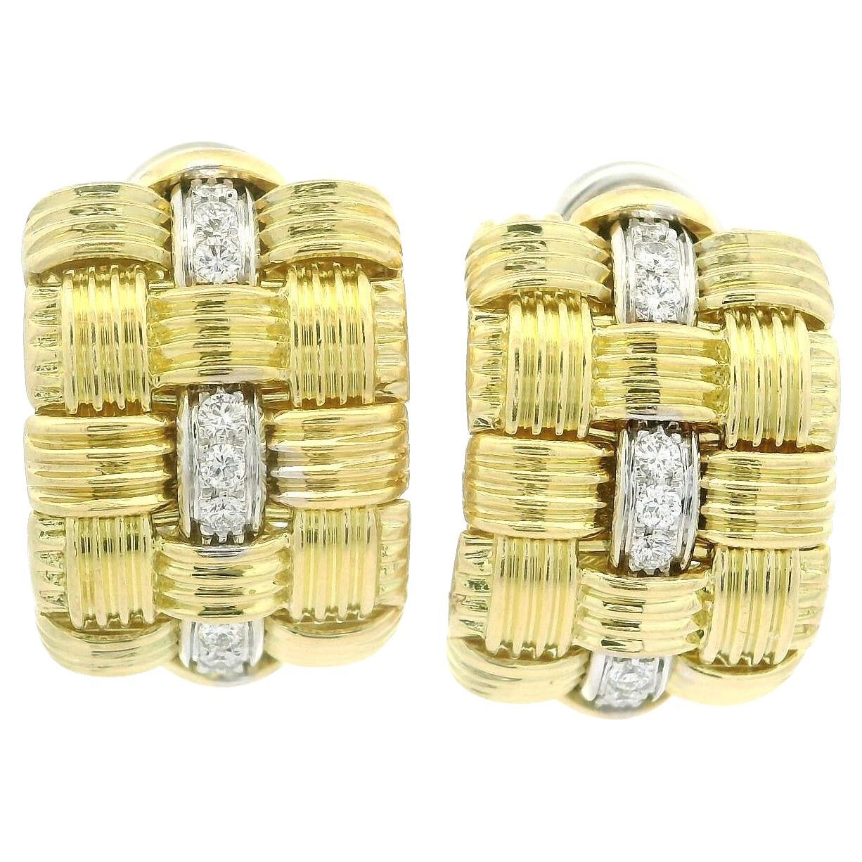 Roberto Coin Appassionata 18k Yellow Gold Diamond Weave Woven Earrings