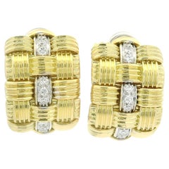 Roberto Coin Appassionata 18k Yellow Gold Diamond Weave Woven Earrings
