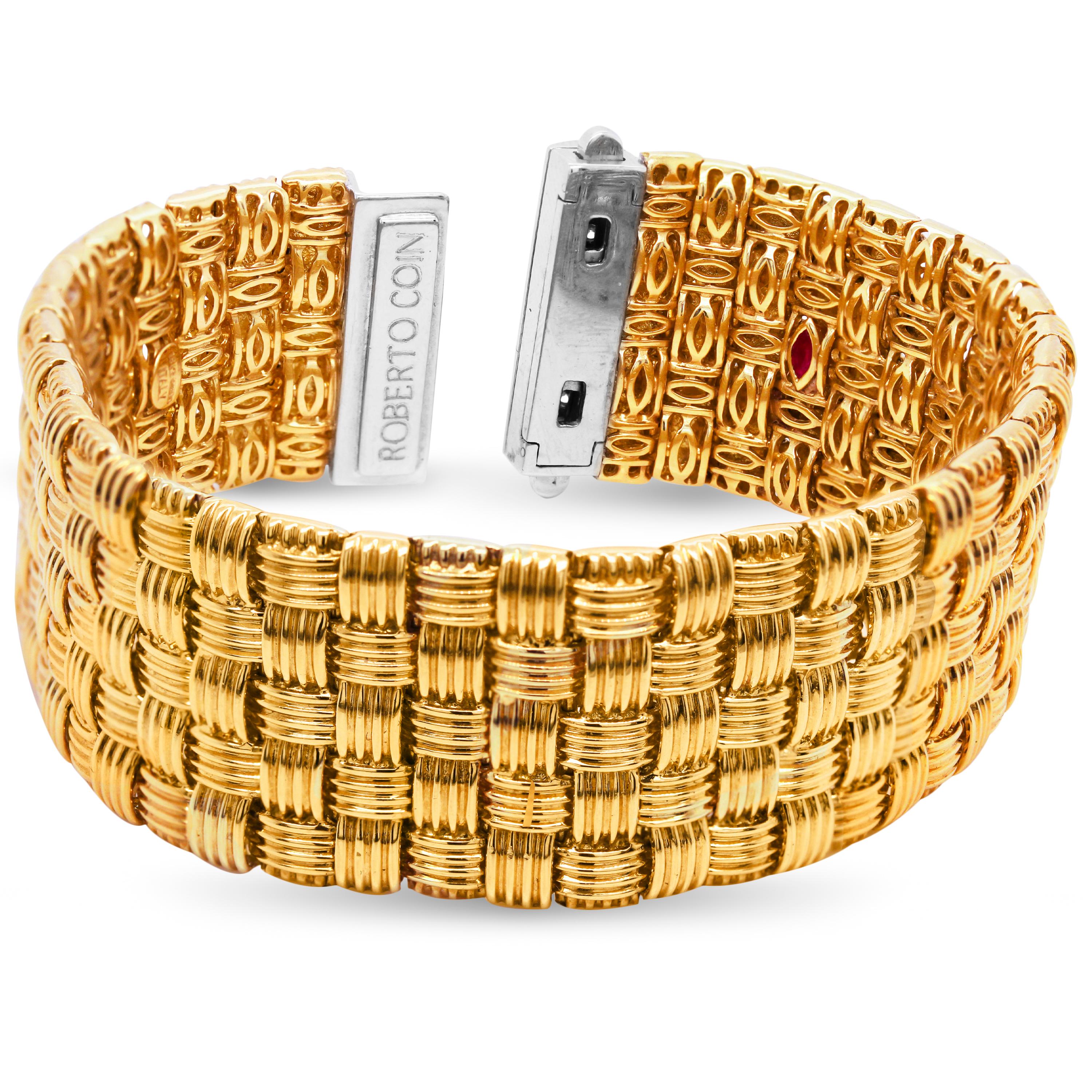 Round Cut Roberto Coin Appassionata 18K Yellow White Gold and Diamond Five Row Bracelet For Sale