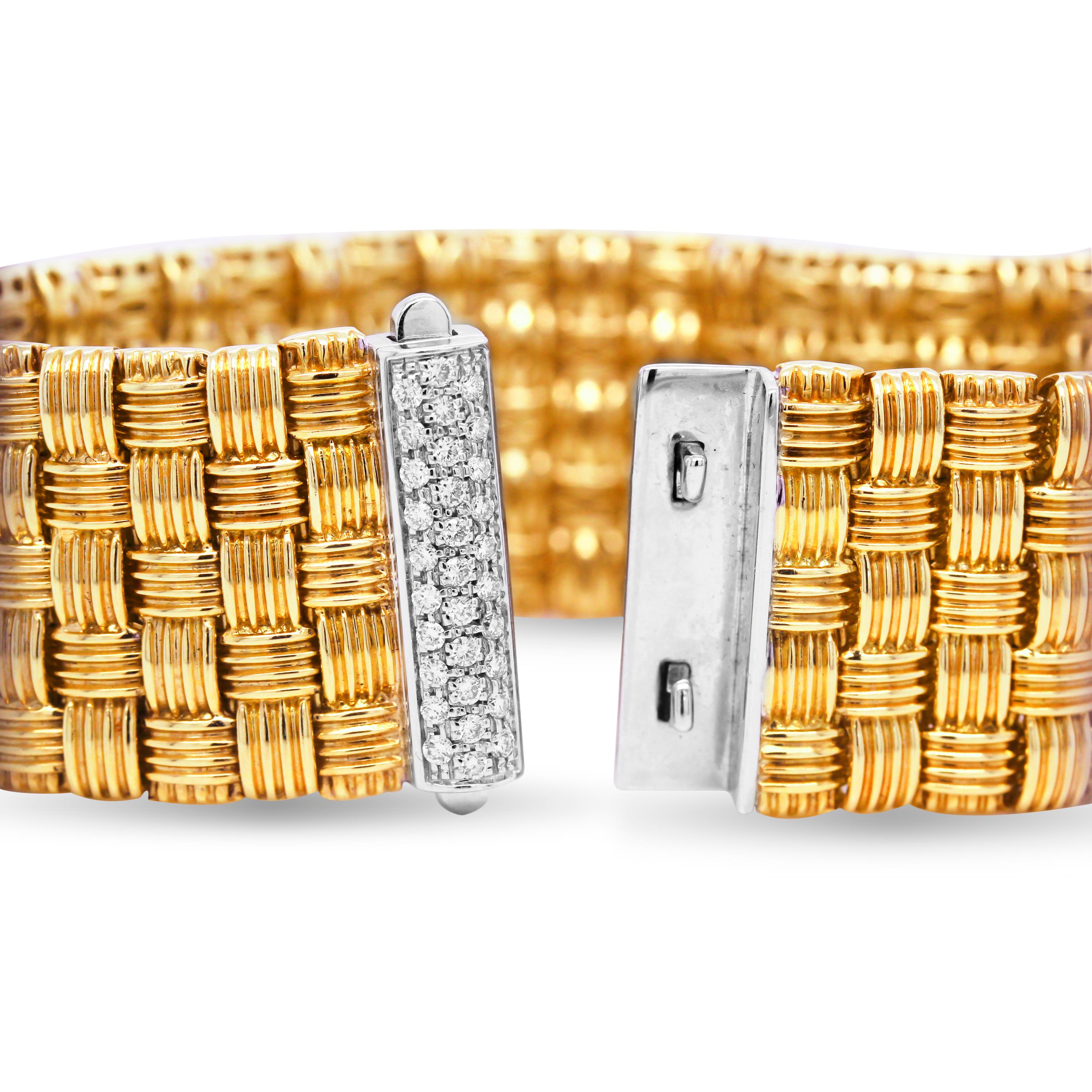 Roberto Coin Appassionata 18K Yellow White Gold and Diamond Five Row Bracelet In New Condition In Boca Raton, FL