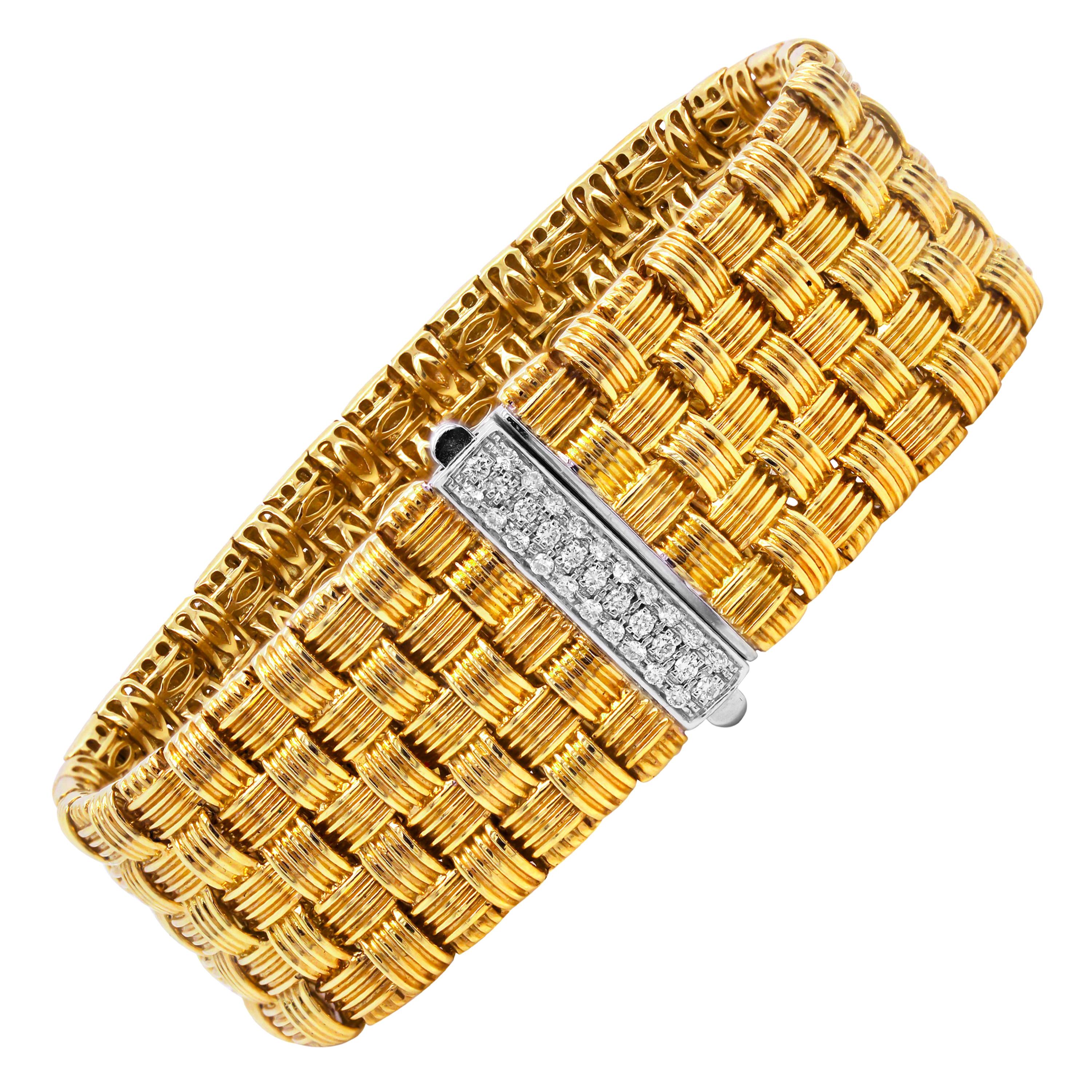 Roberto Coin Appassionata 18K Yellow White Gold and Diamond Five Row Bracelet