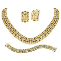 ROBERTO COIN APPASSIONATA 3 Row Woven Basket Necklace , Bracelet Earring Suite