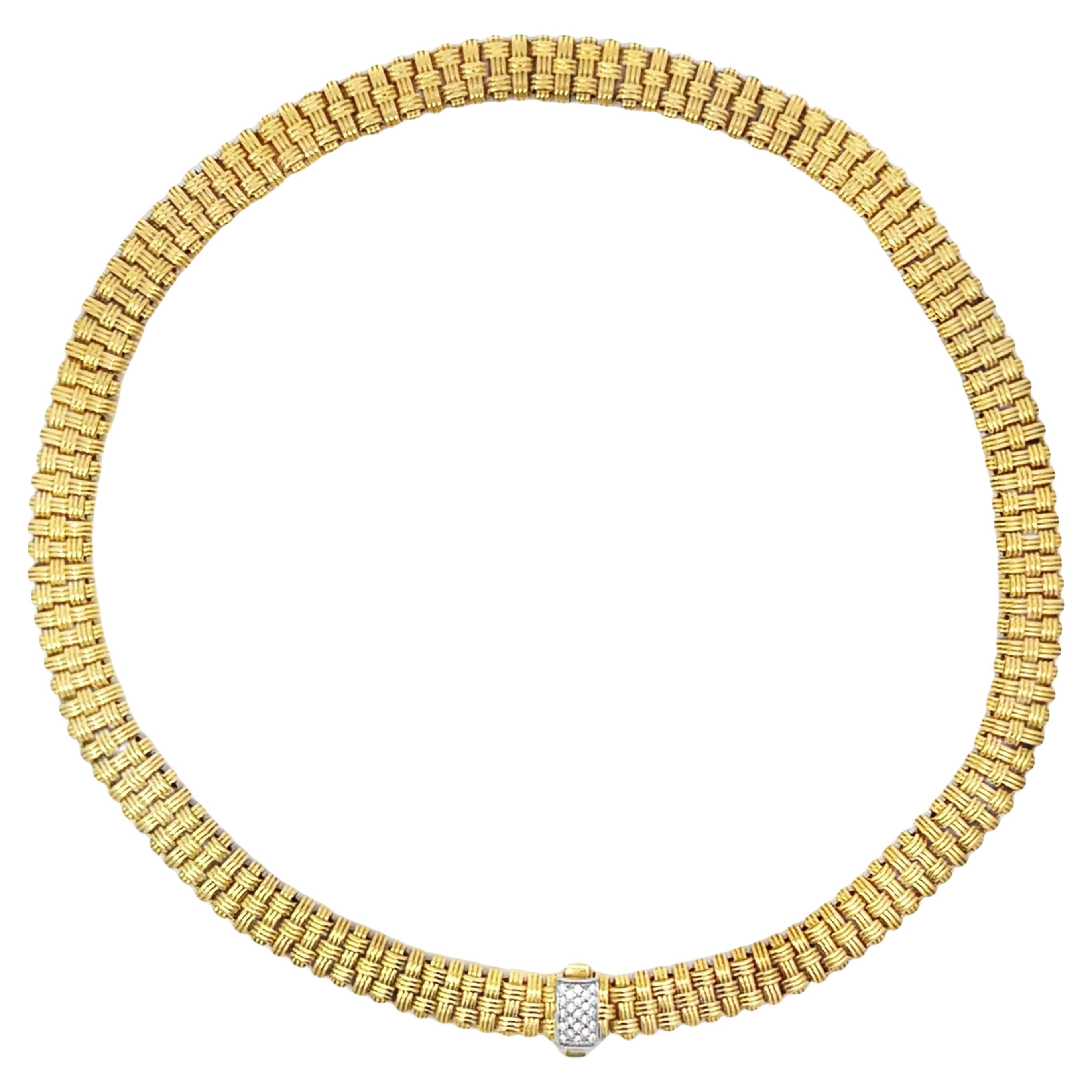 Roberto Coin Collana Appassionata Basket Weave in oro giallo 18 carati e diamanti in vendita