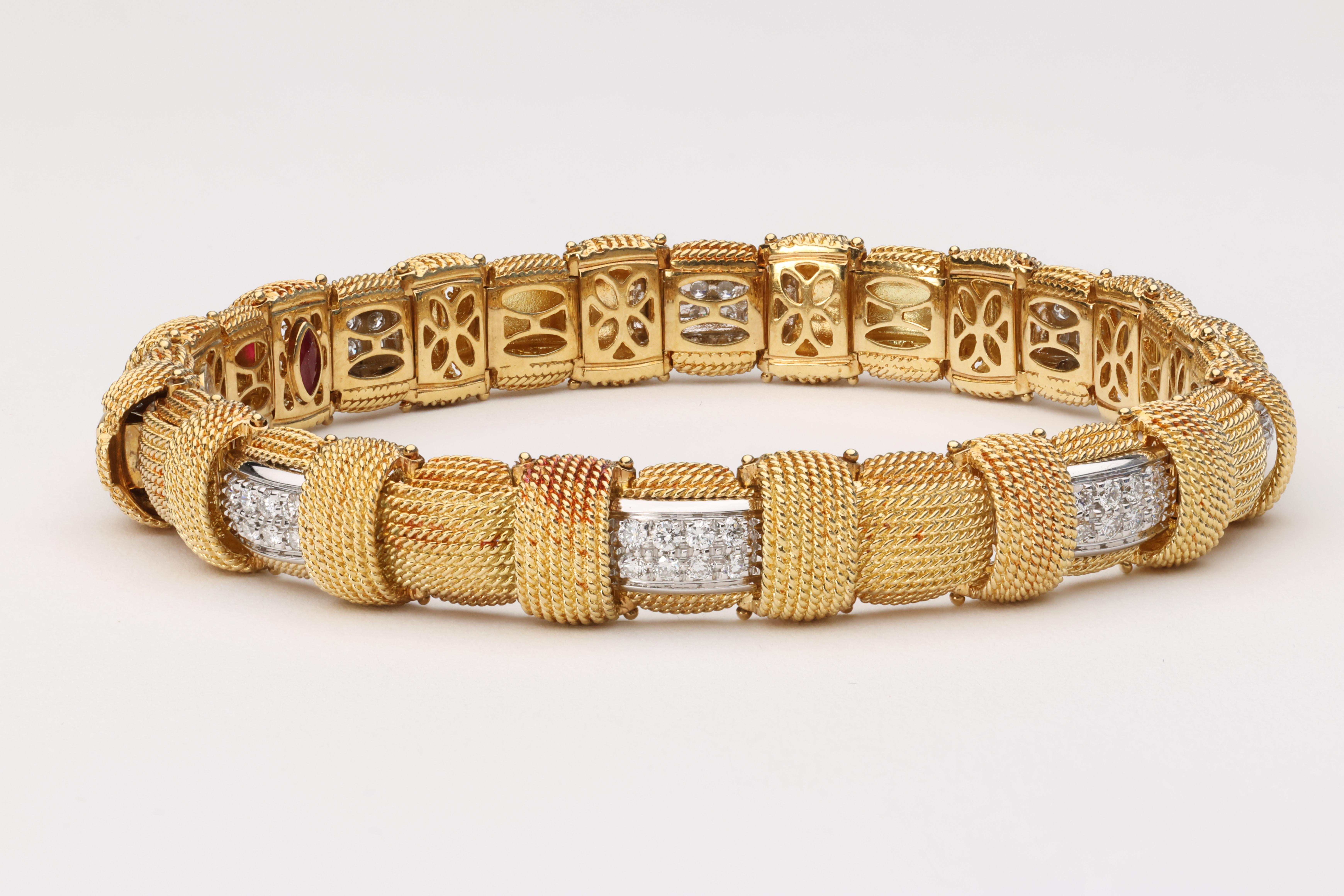 Women's or Men's Roberto Coin Appassionata Diamond and Ruby 18 Karat Yellow Gold Bracelet  For Sale