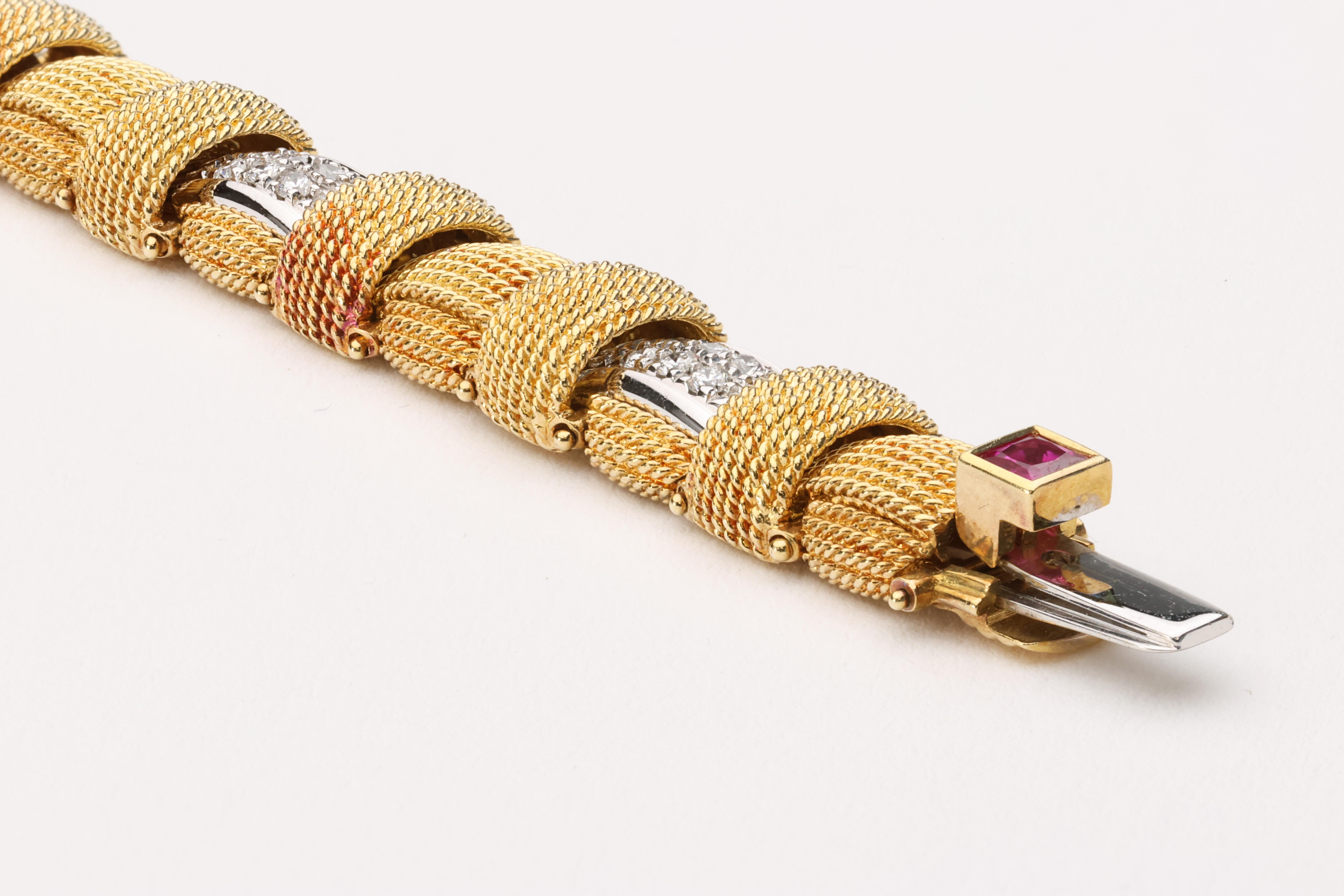 Roberto Coin Appassionata Diamond and Ruby 18 Karat Yellow Gold Bracelet  For Sale 3