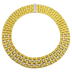 Roberto Coin Appassionata Diamond Basket Weave Collar Necklace in 18 Karat Gold