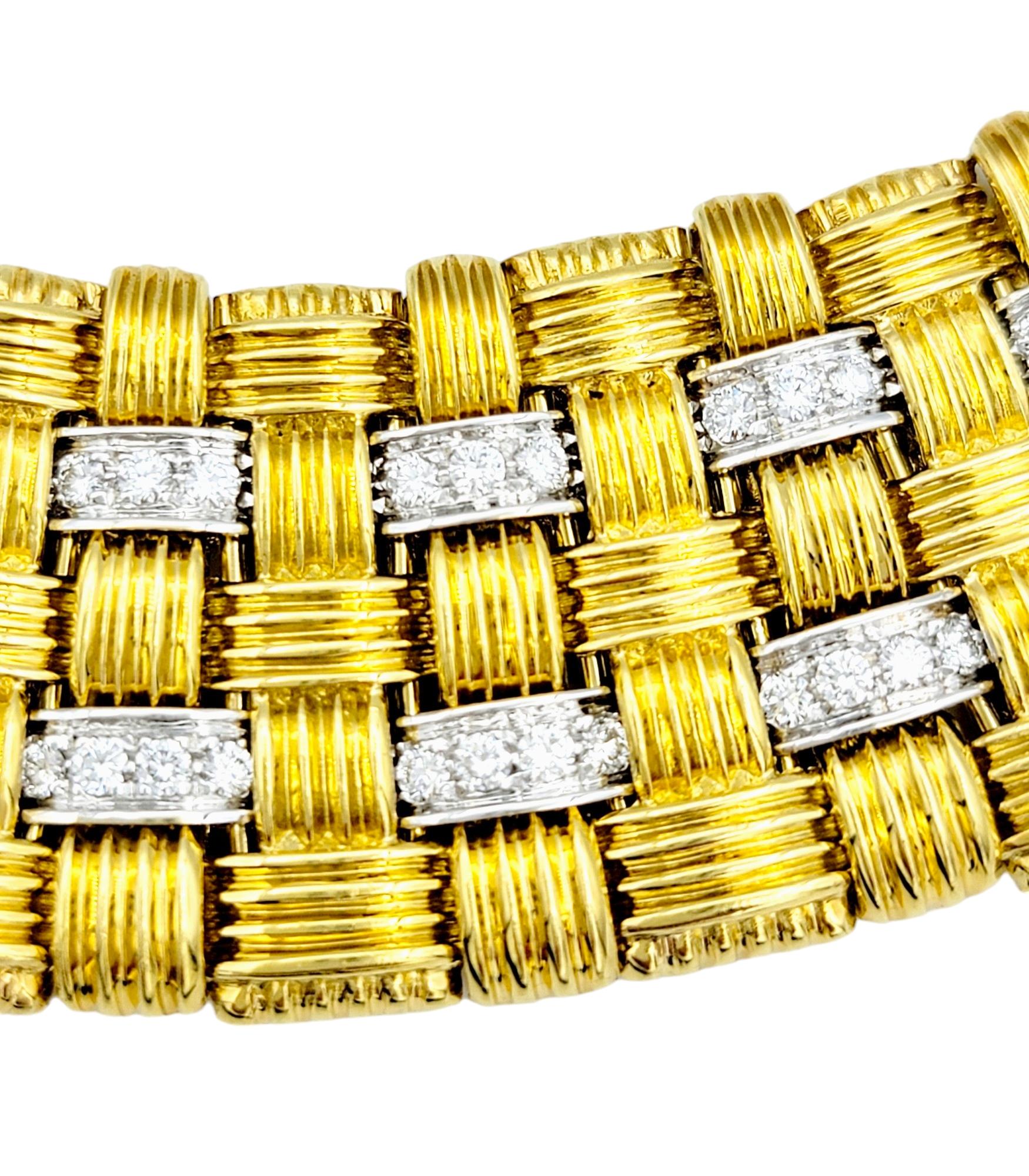 Contemporary Roberto Coin Appassionata Diamond Basket Weave Collar Necklace in 18 Karat Gold