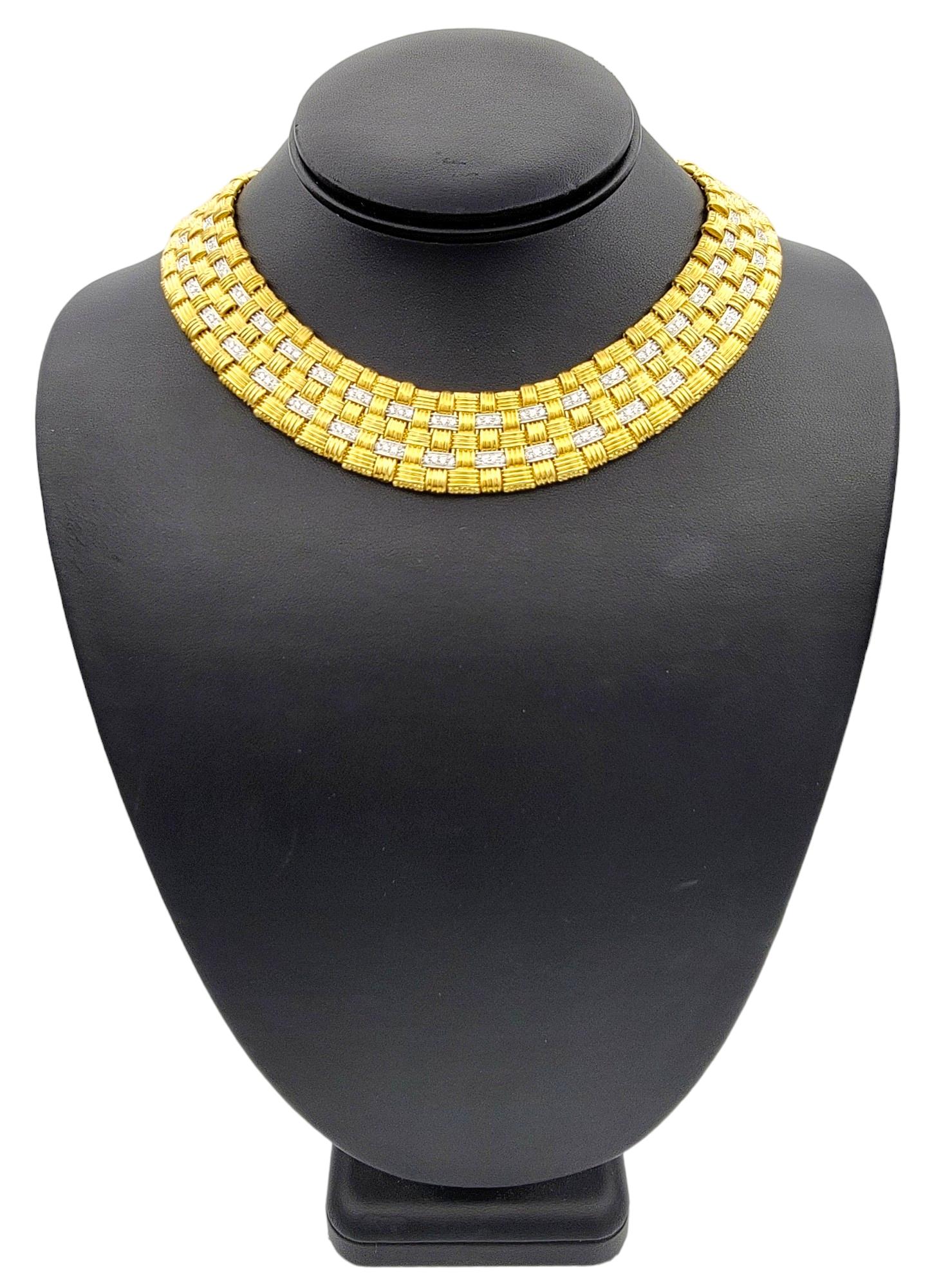 Roberto Coin Appassionata Diamond Basket Weave Collar Necklace in 18 Karat Gold 2
