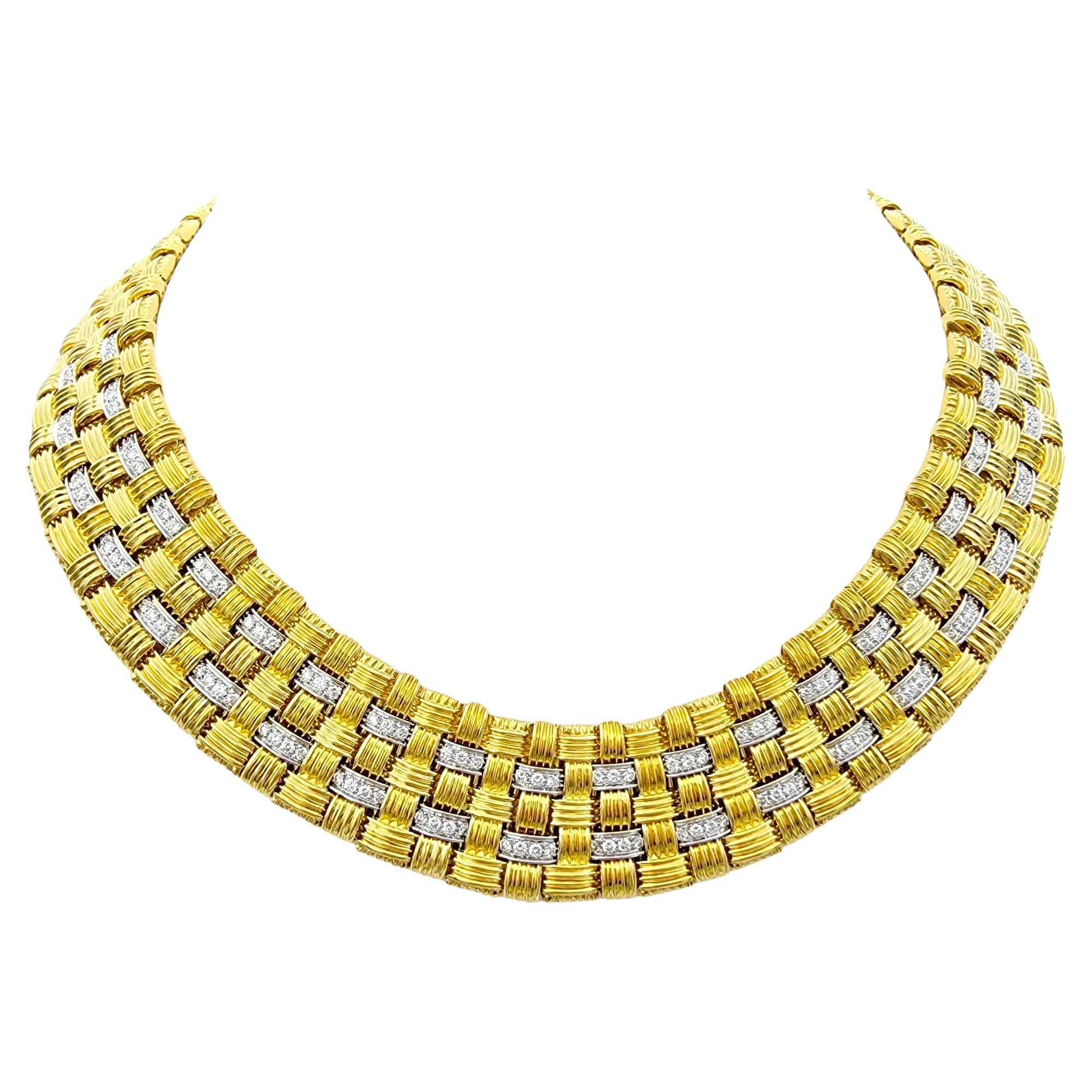 Roberto Coin Appassionata Diamond Basket Weave Collar Necklace in 18 Karat Gold