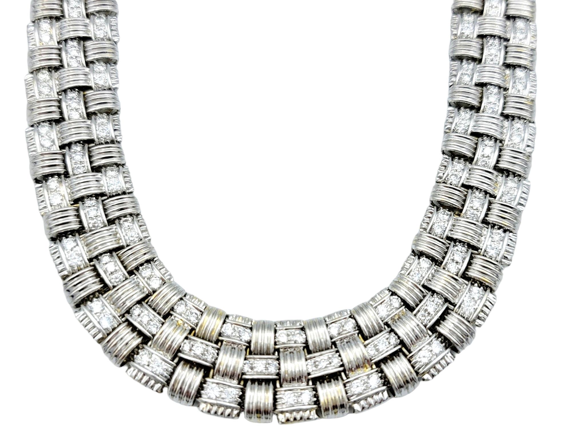 Round Cut Roberto Coin Appassionata Diamond Collar Necklace Set in 18 Karat White Gold  For Sale