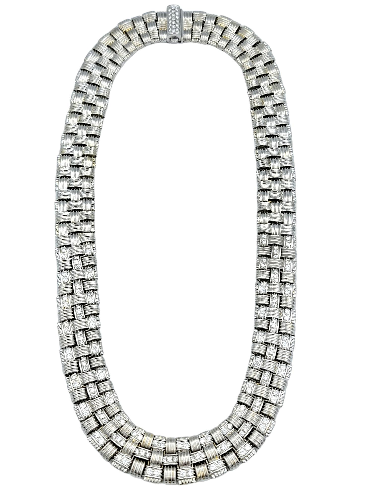 Round Cut Roberto Coin Appassionata Diamond Collar Necklace Set in 18 Karat White Gold For Sale