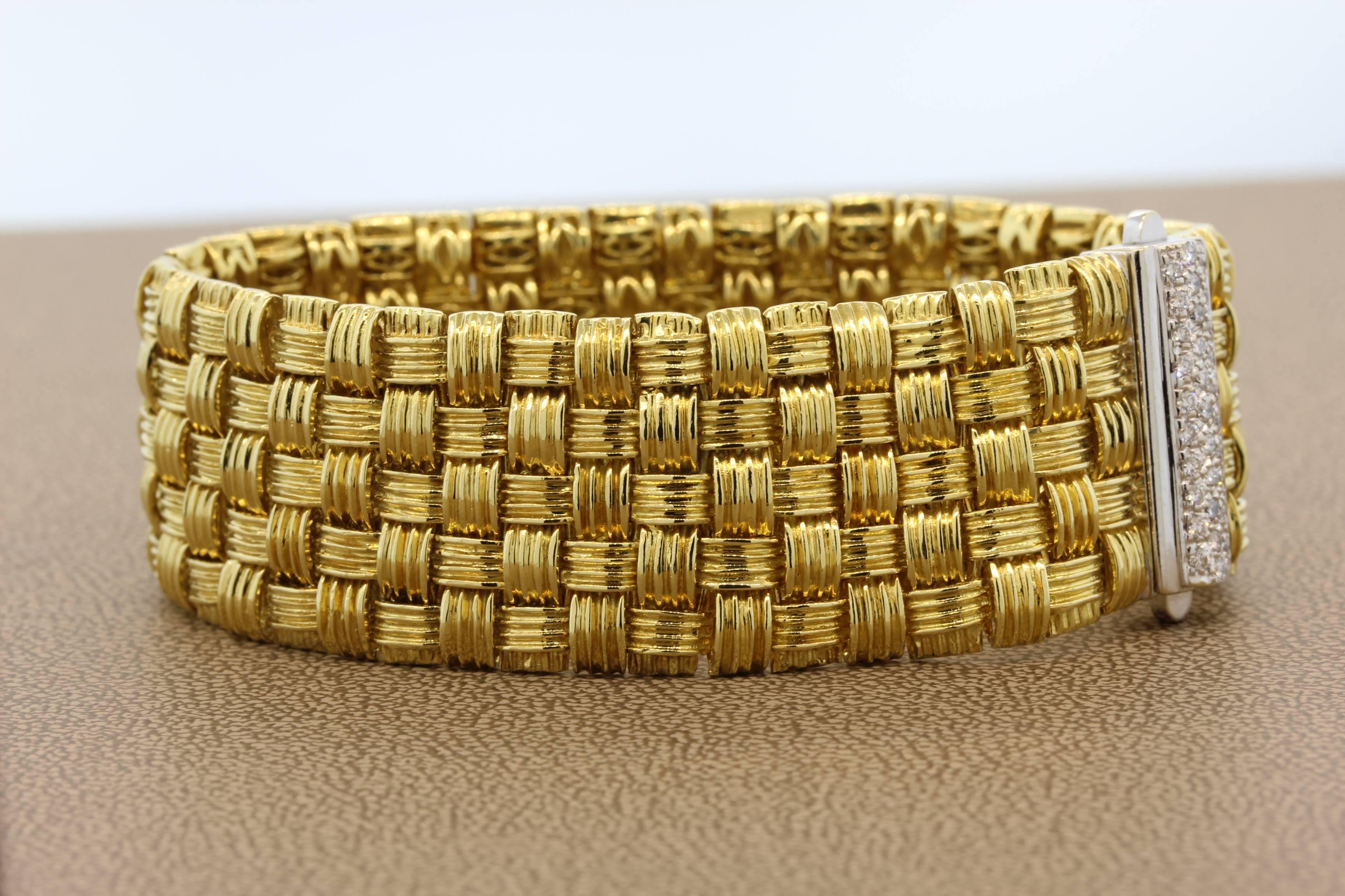 Round Cut Roberto Coin Appassionata Diamond Five-Row Gold Bracelet