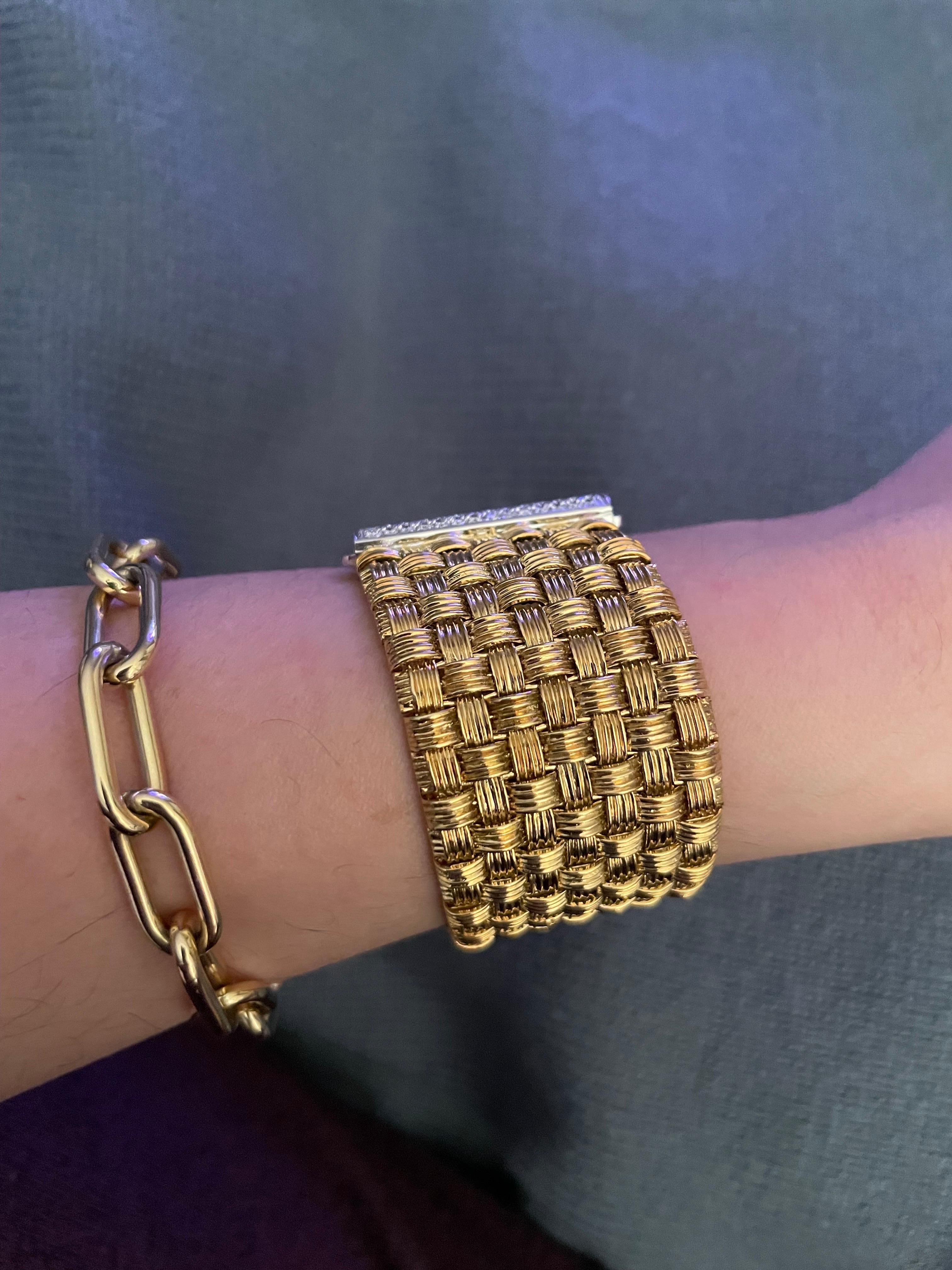 Roberto Coin Appassionata Diamond Gold Woven Bracelet 126.8 Grams 18K Gold 6
