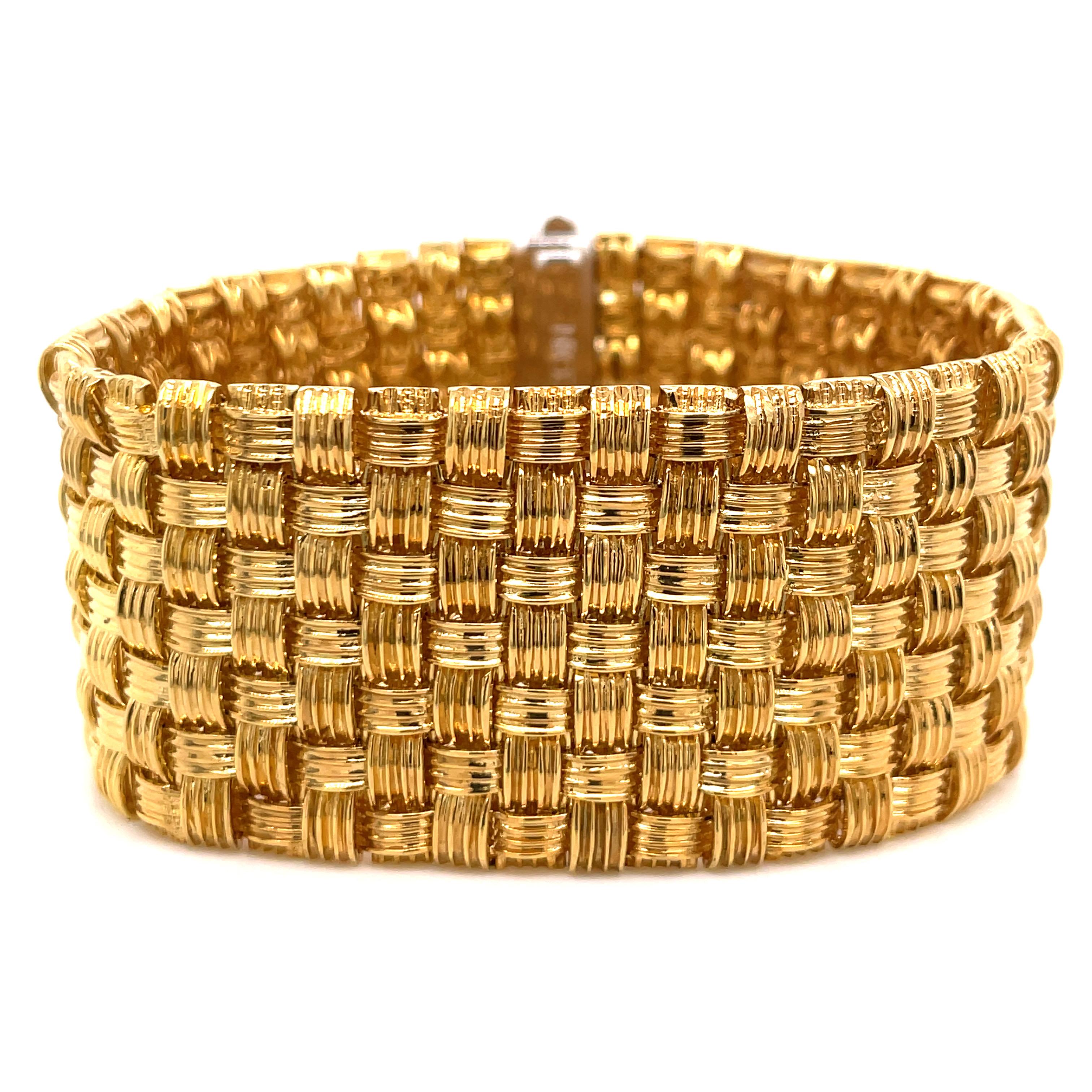 Round Cut Roberto Coin Appassionata Diamond Gold Woven Bracelet 126.8 Grams 18K Gold