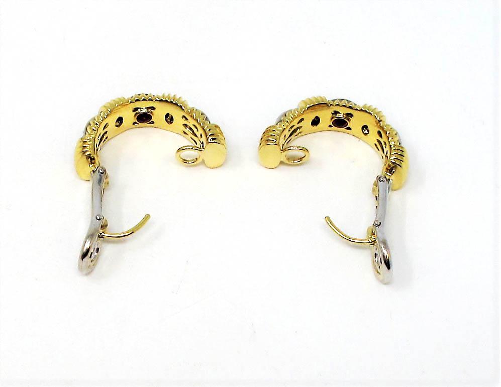 Round Cut Roberto Coin Appassionata Pave Diamond Half Hoop Earrings 18 Karat Gold