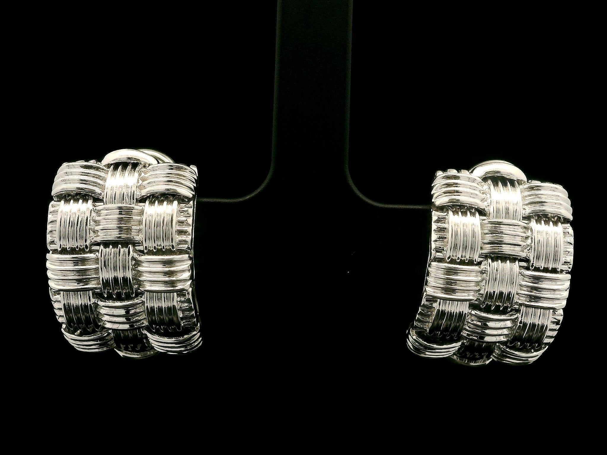 --Stone(s):--
(2) Red Stones - Marquise Cut - Bezel Set - Red Color - On Backs - For Signature

Material: Solid 18k White Gold 
Weight: 21.25 Grams
Backing: Clip On Closures & Back Hinged Posts w/ Omega Closures (Pierced ears are NOT required)