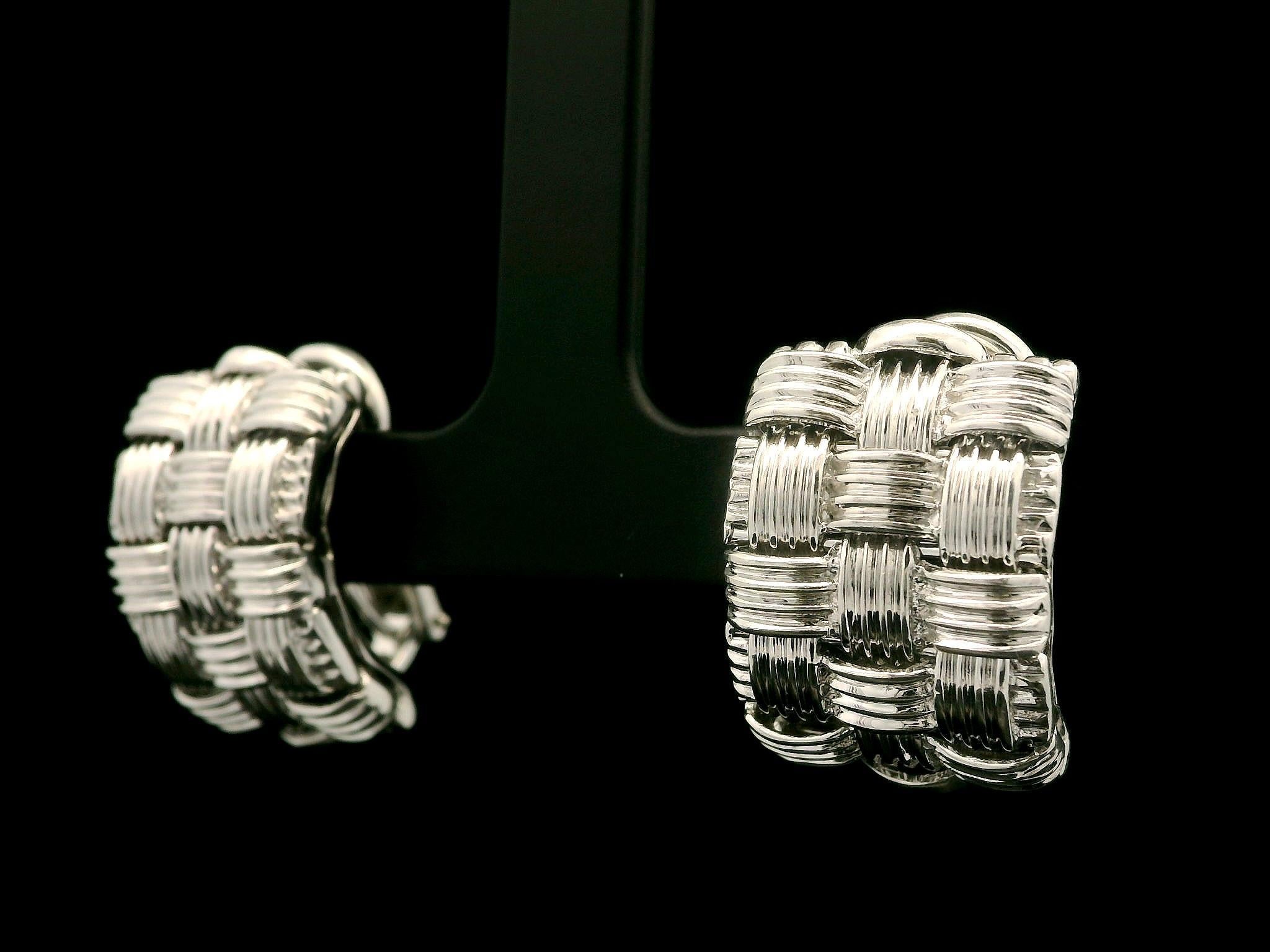 Women's Roberto Coin Appassionata Solid 18k White Gold Weave Woven Cuff Earrings