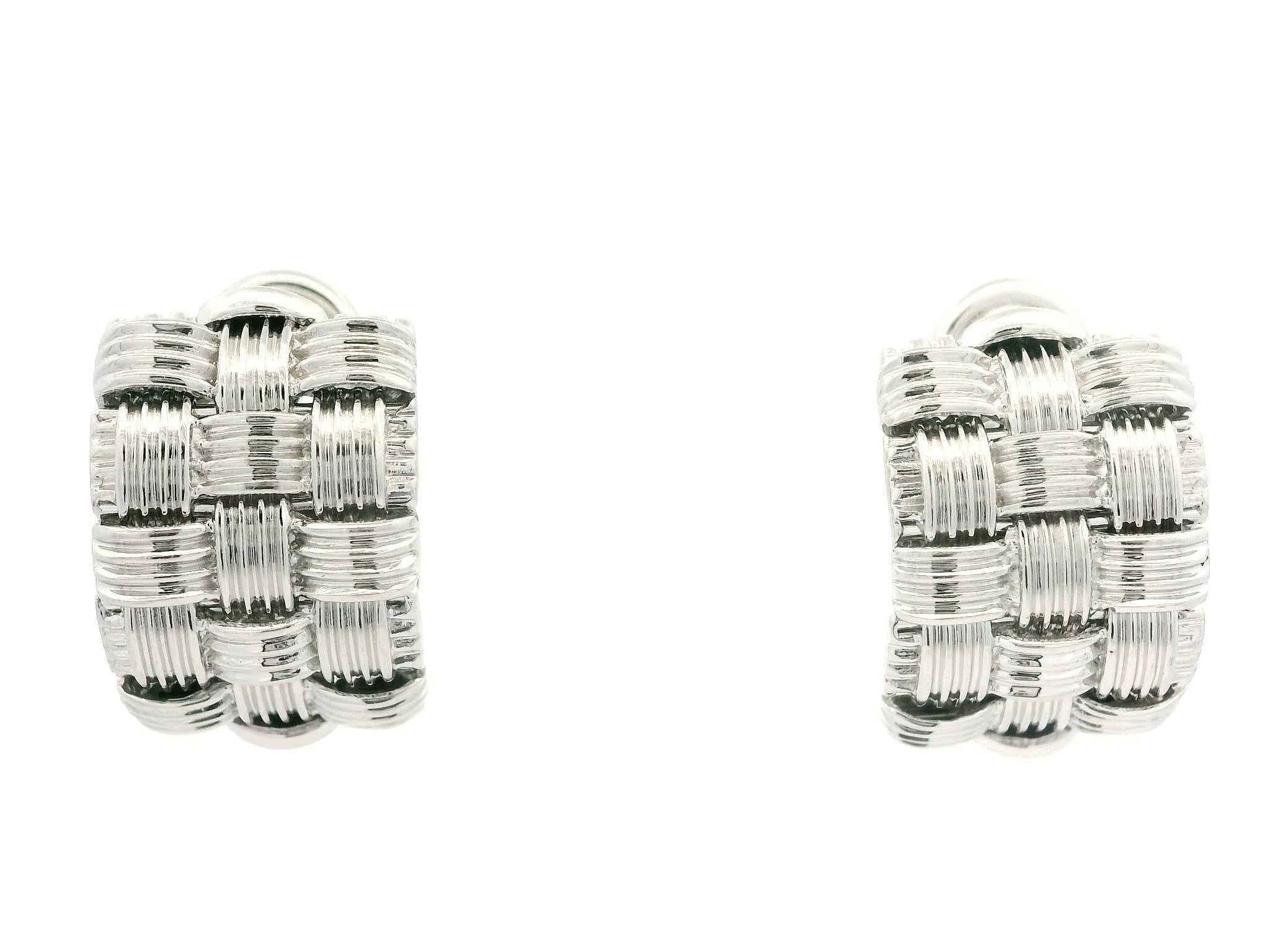Roberto Coin Appassionata Solid 18k White Gold Weave Woven Cuff Earrings 2