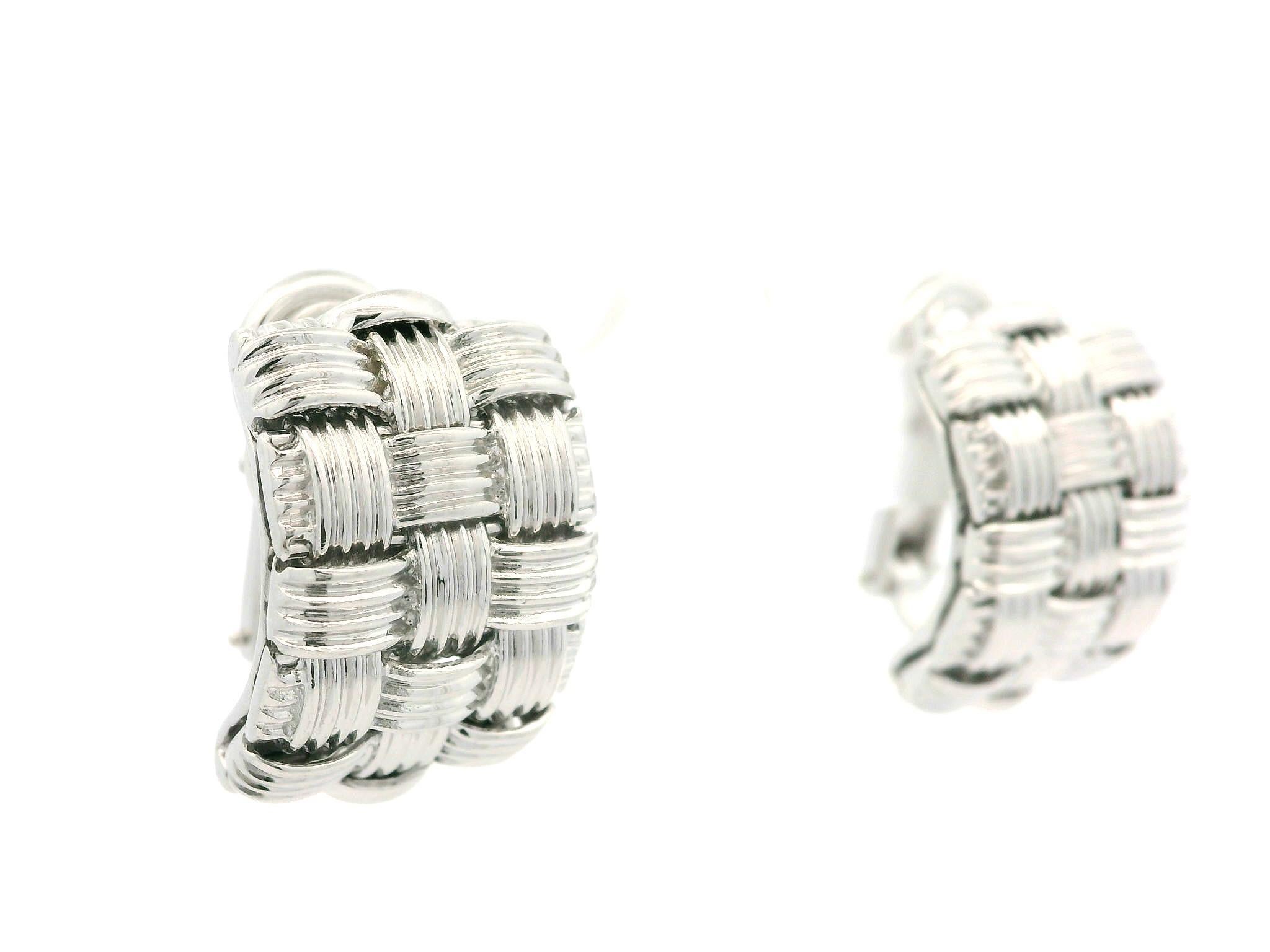 Roberto Coin Appassionata Solid 18k White Gold Weave Woven Cuff Earrings 3