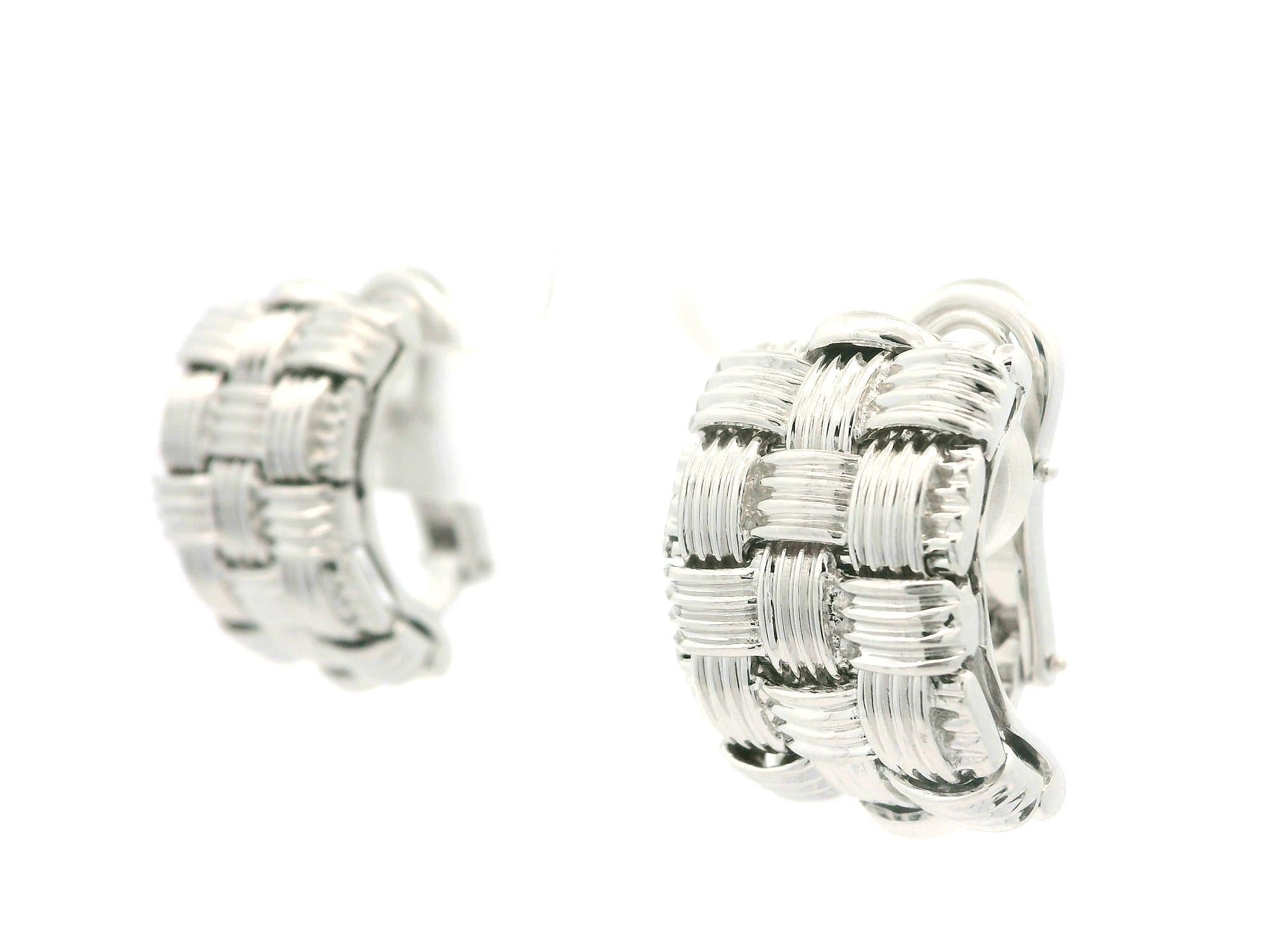 Roberto Coin Appassionata Solid 18k White Gold Weave Woven Cuff Earrings 4