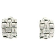Roberto Coin Appassionata Solid 18k White Gold Weave Woven Cuff Earrings