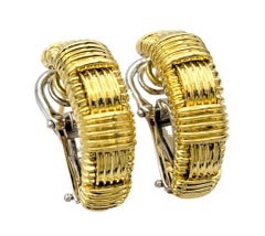 Roberto Coin Appassionata Textured Half Hoop Earrings in 18 Karat Yellow Gold