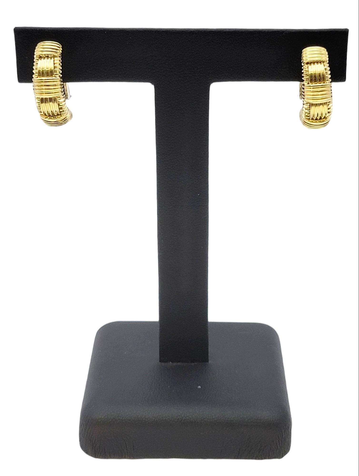 Roberto Coin Appassionata Textured Half Hoop Pierced Earrings in 18 Karat Gold For Sale 6