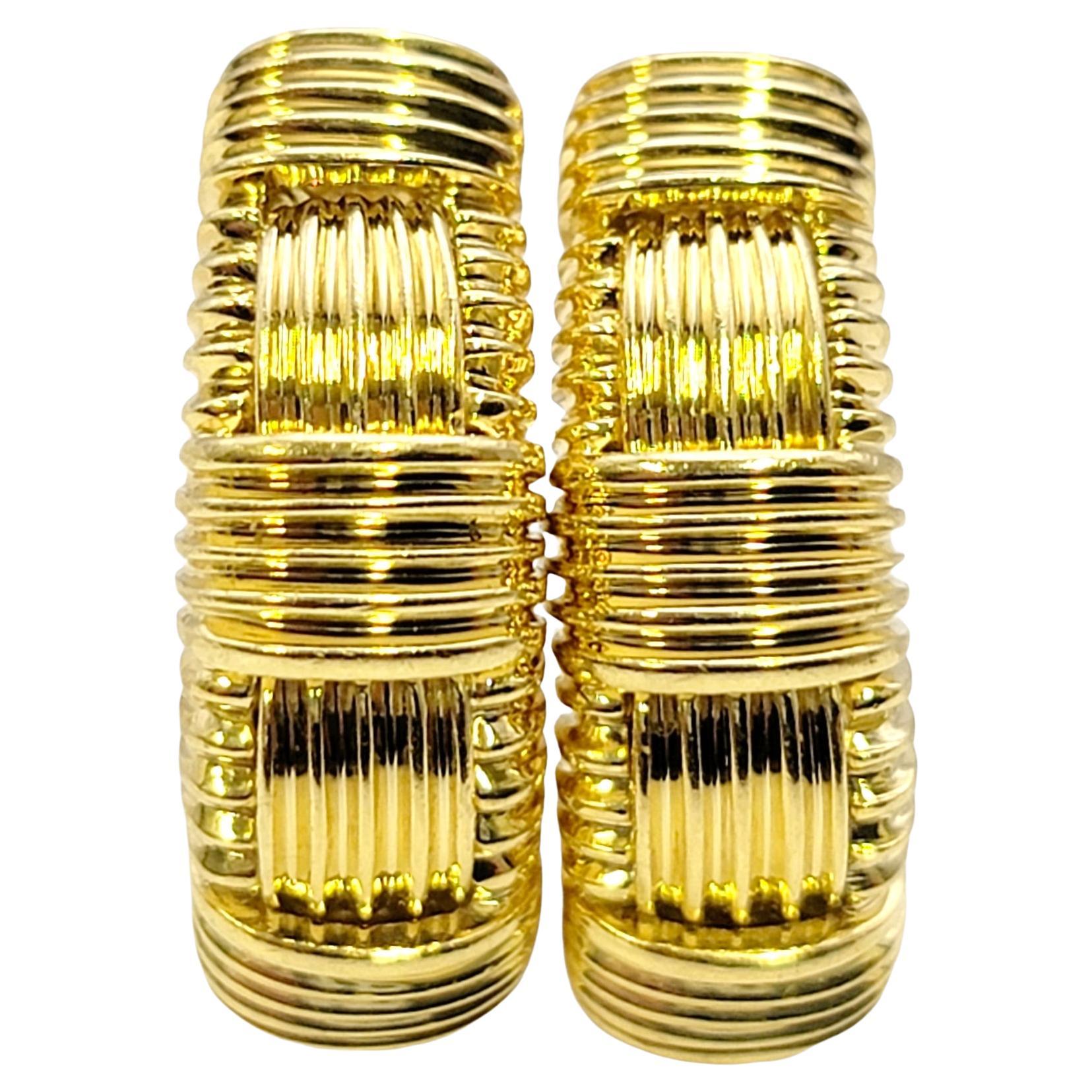 Roberto Coin Appassionata Textured Half Hoop Pierced Earrings in 18 Karat Gold For Sale