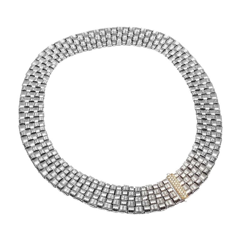 Roberto Coin Appassionata White Gold Diamond 5-Row Woven Heavy Necklace ...