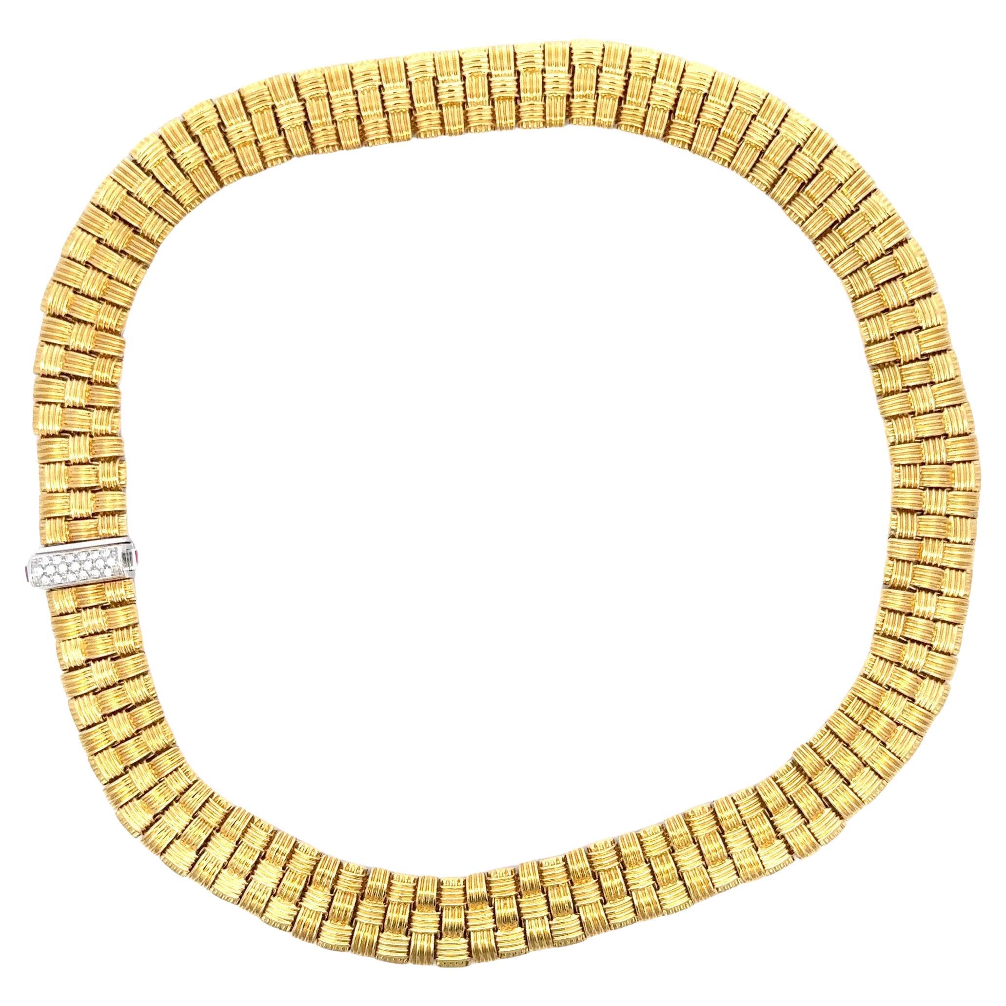 Round Cut Roberto Coin Appassionata Woven Diamond Collar Necklace 119.4 Grams 18KT Gold