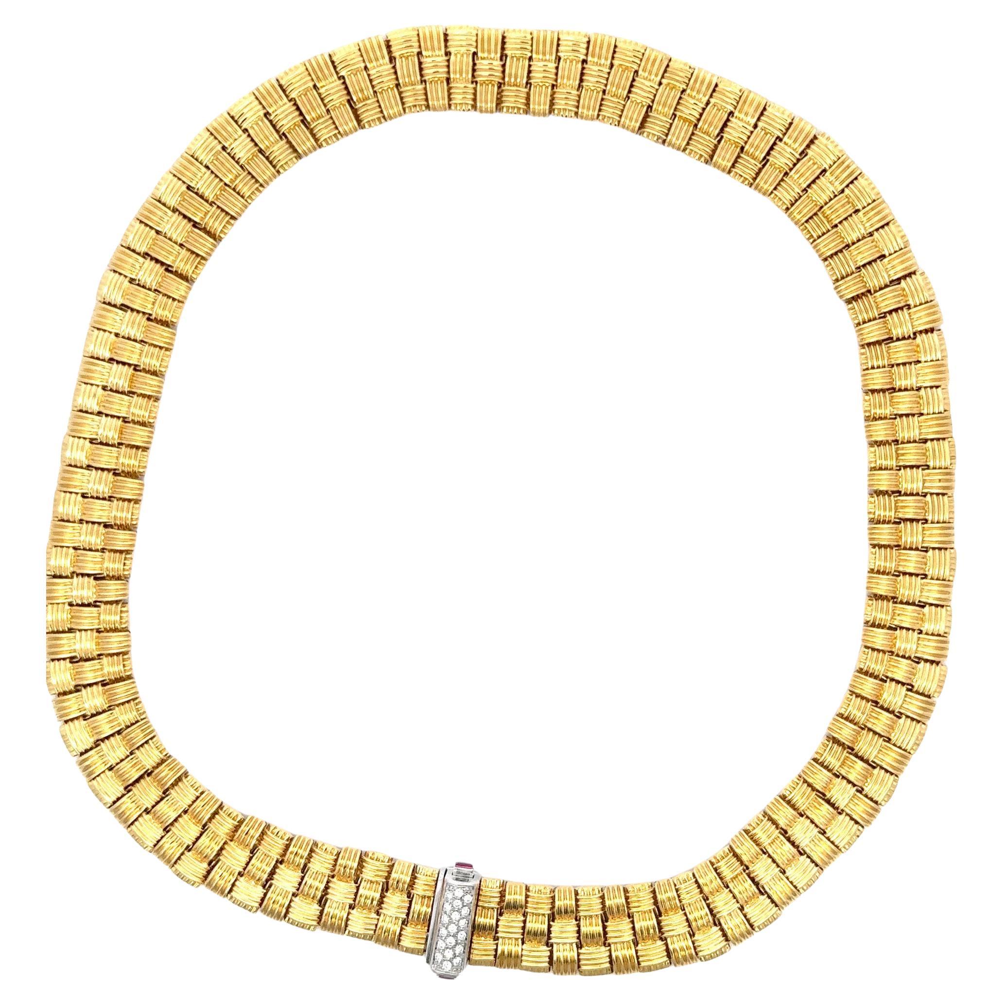 Roberto Coin Appassionata Woven Diamond Collar Necklace 119.4 Grams 18KT Gold In Excellent Condition In New York, NY