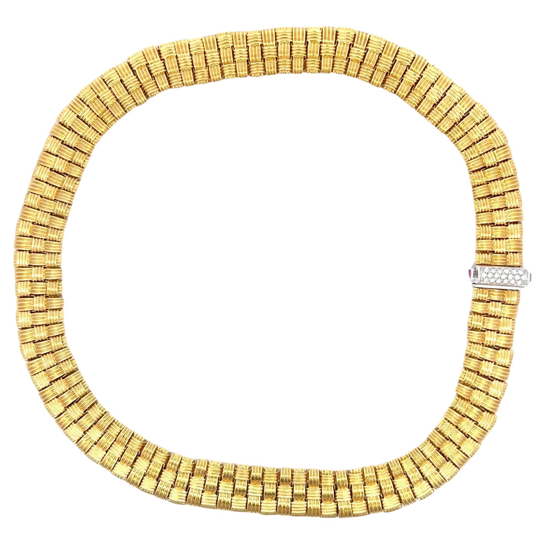 Women's Roberto Coin Appassionata Woven Diamond Collar Necklace 119.4 Grams 18KT Gold