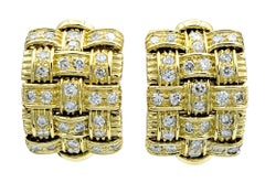 Roberto Coin Appassionata Woven Omega Back Earrings with Diamonds 18 Karat Gold