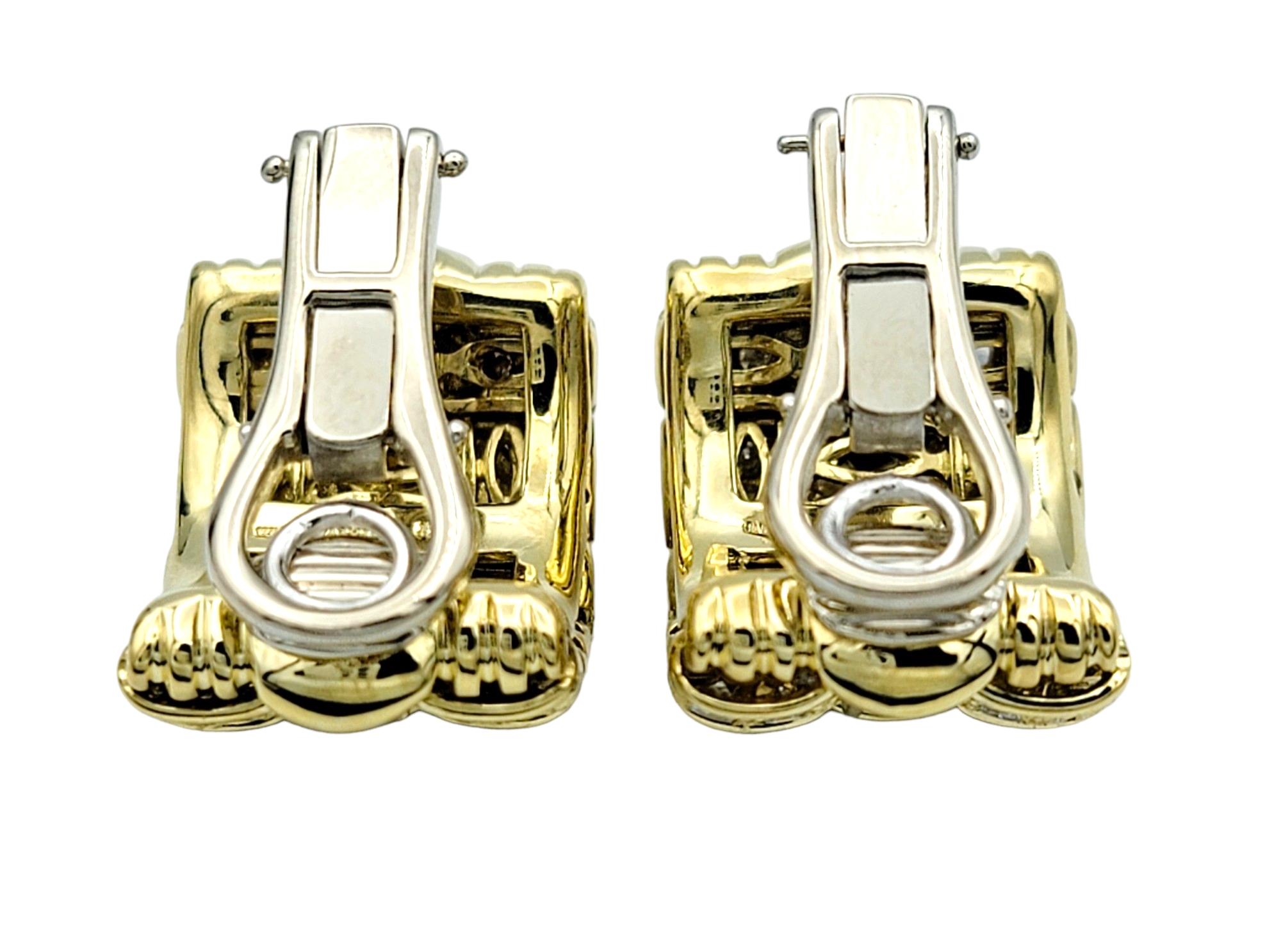 Roberto Coin Appassionata Woven Omega Back Earrings with Diamonds 18 Karat Gold For Sale 1
