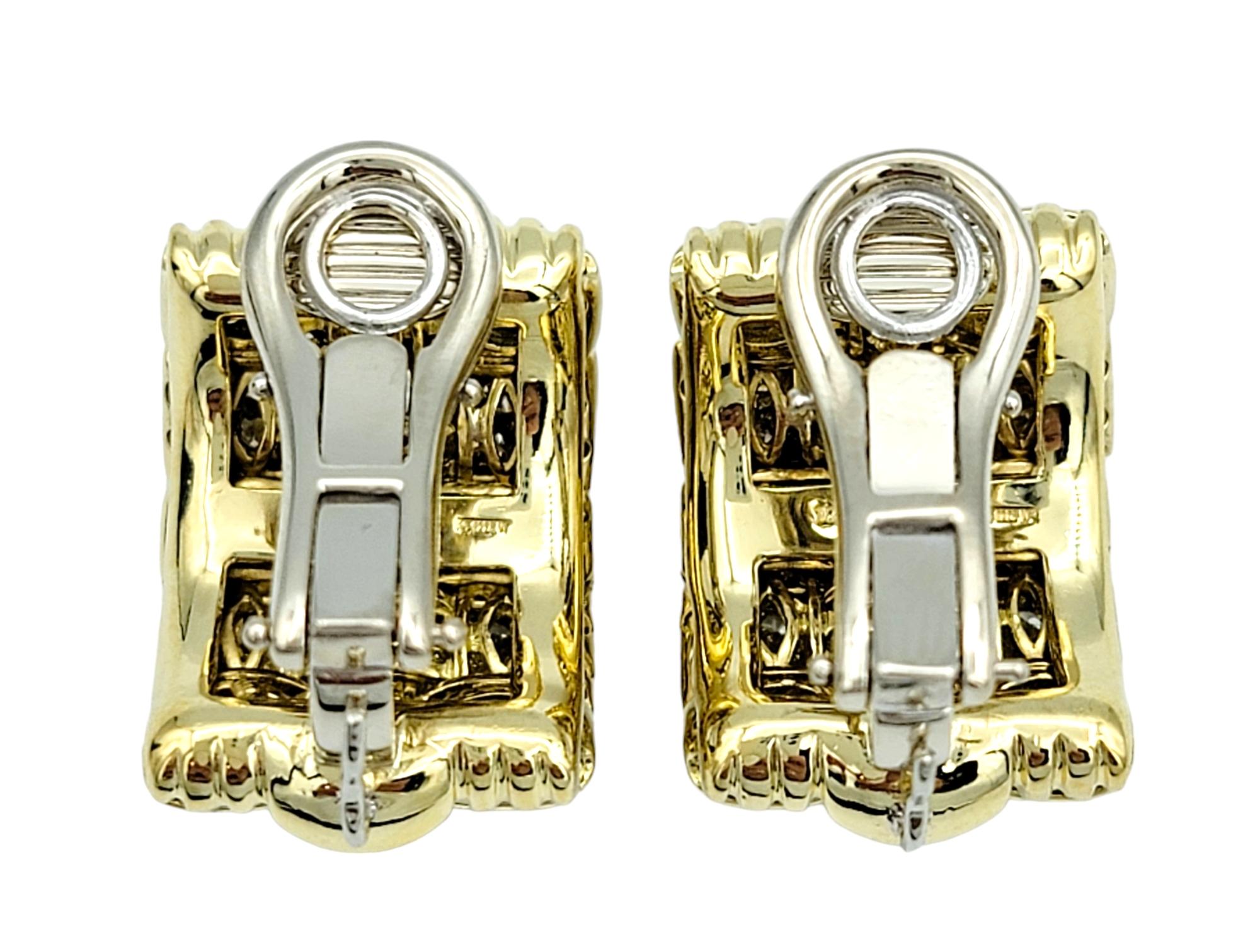 Roberto Coin Appassionata Woven Omega Back Earrings with Diamonds 18 Karat Gold For Sale 2
