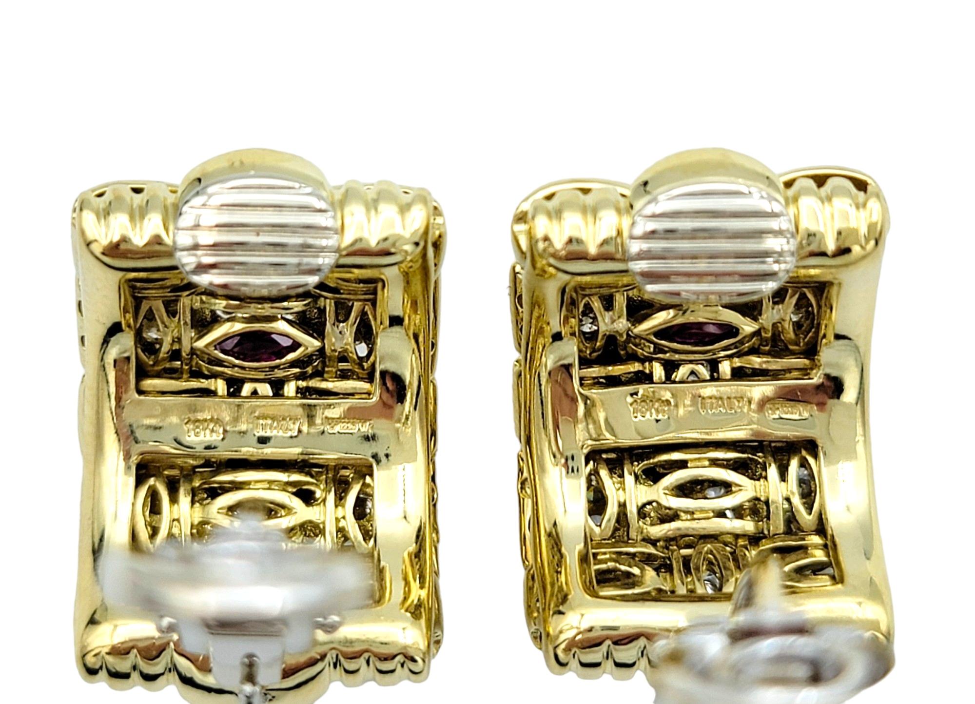 Roberto Coin Appassionata Woven Omega Back Earrings with Diamonds 18 Karat Gold For Sale 3