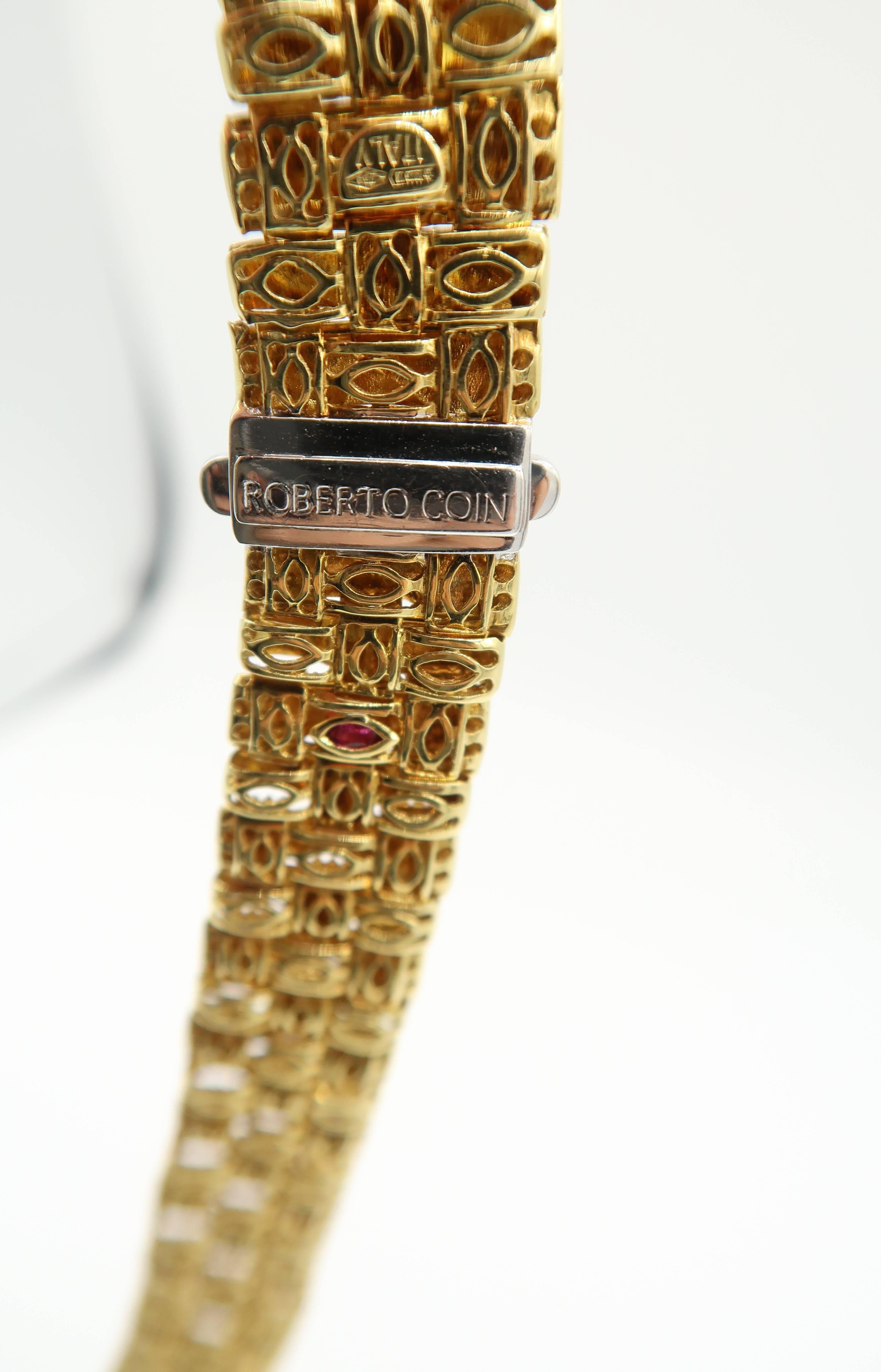 Brilliant Cut Roberto Coin Appassionata Yellow Gold Mesh Three-Row Necklace with Diamond For Sale